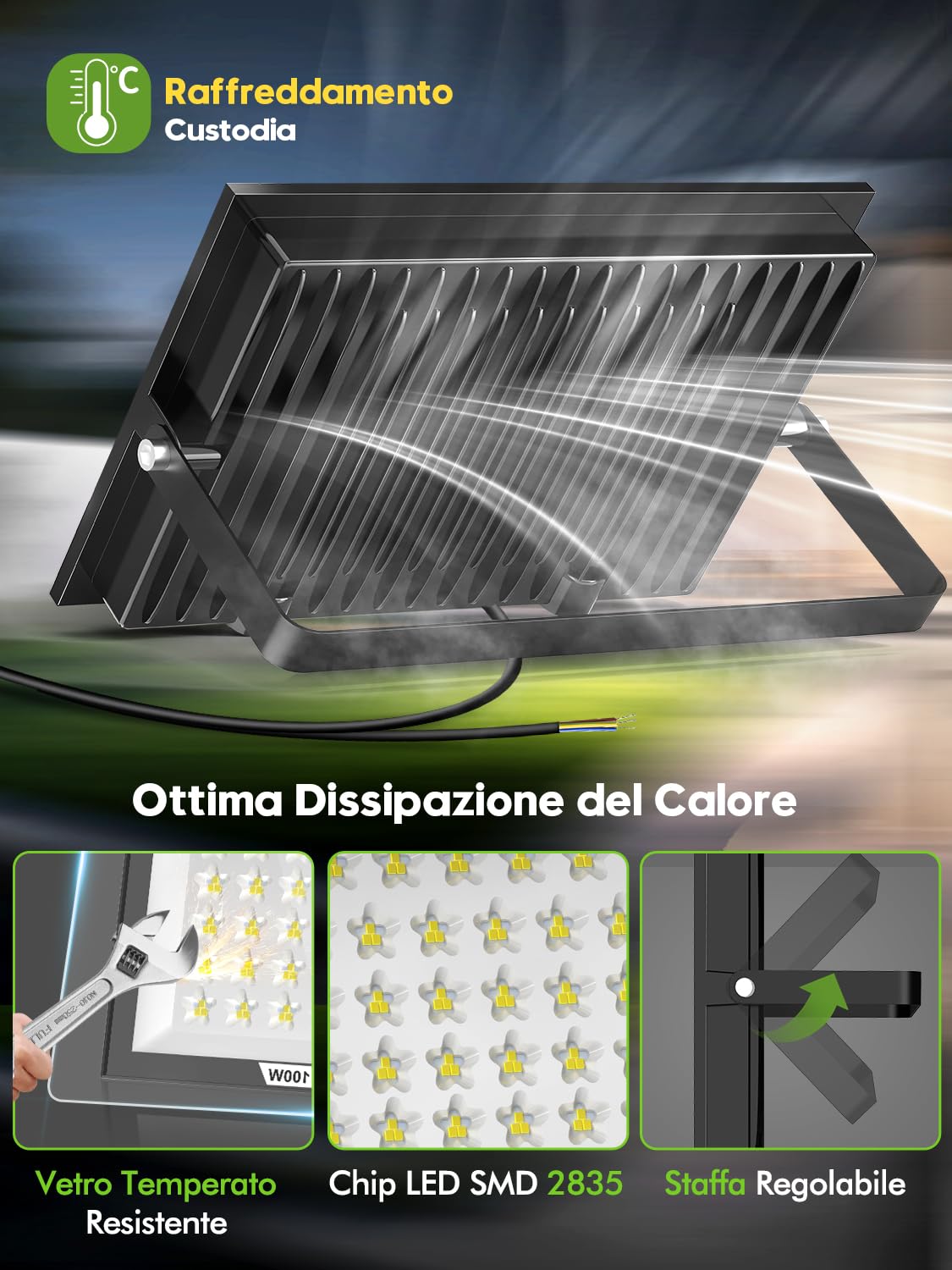 Faretto LED da Esterno 500W 2 Pezzi,50000LM Super Luminoso Faro LED Esterno,6500K Bianca Fredda Faretti LE𝐃 Estern𝐨,IP66 Impermeabile Fari LE𝐃 da Estern𝐨 per Cortile, Giardino, Terrazza, Garage