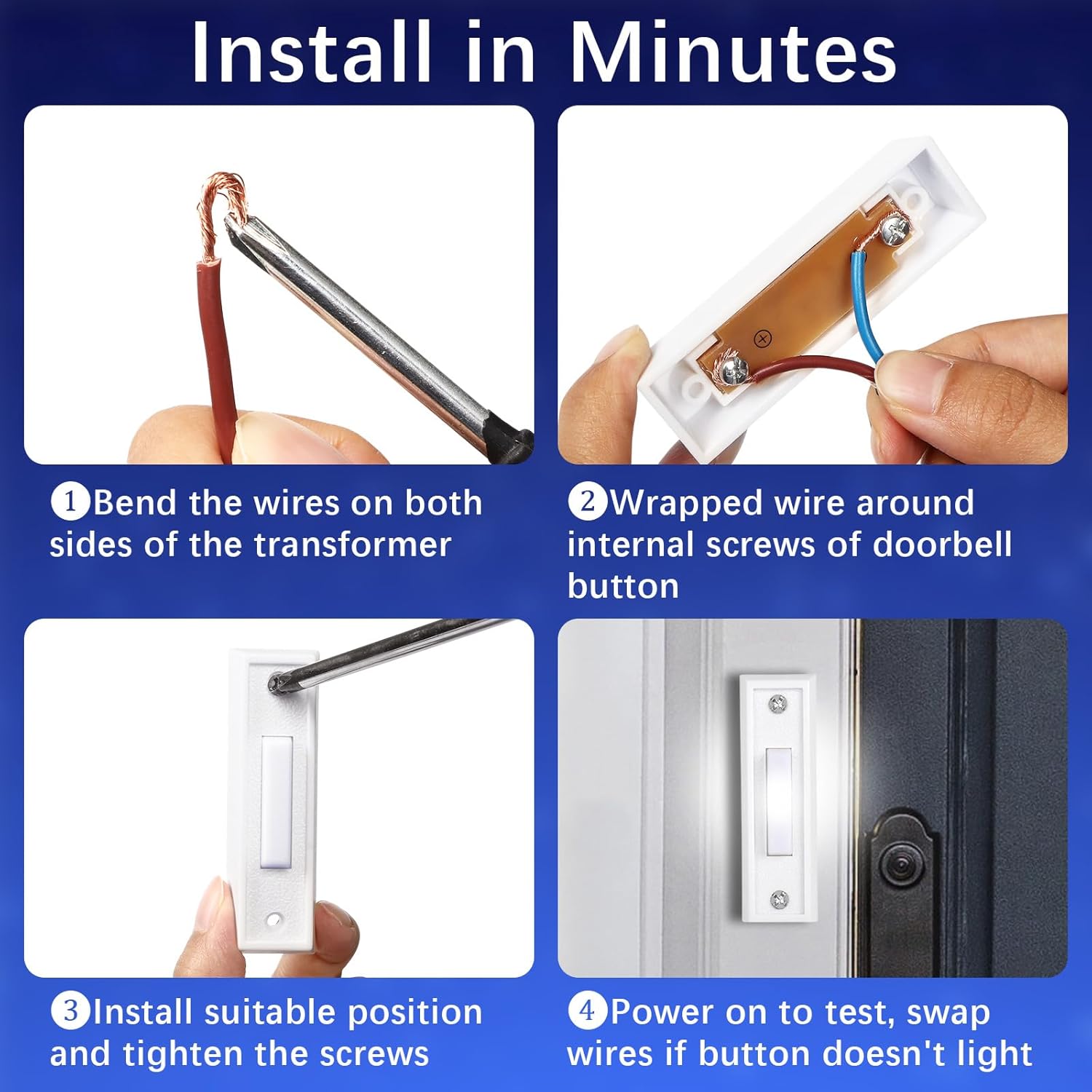 Lighted Doorbell Button, Wall Mounted Doorbell Switch with LED Light, Garage Doorbell Button, Wired Door Bell Push Buttons (White Light)