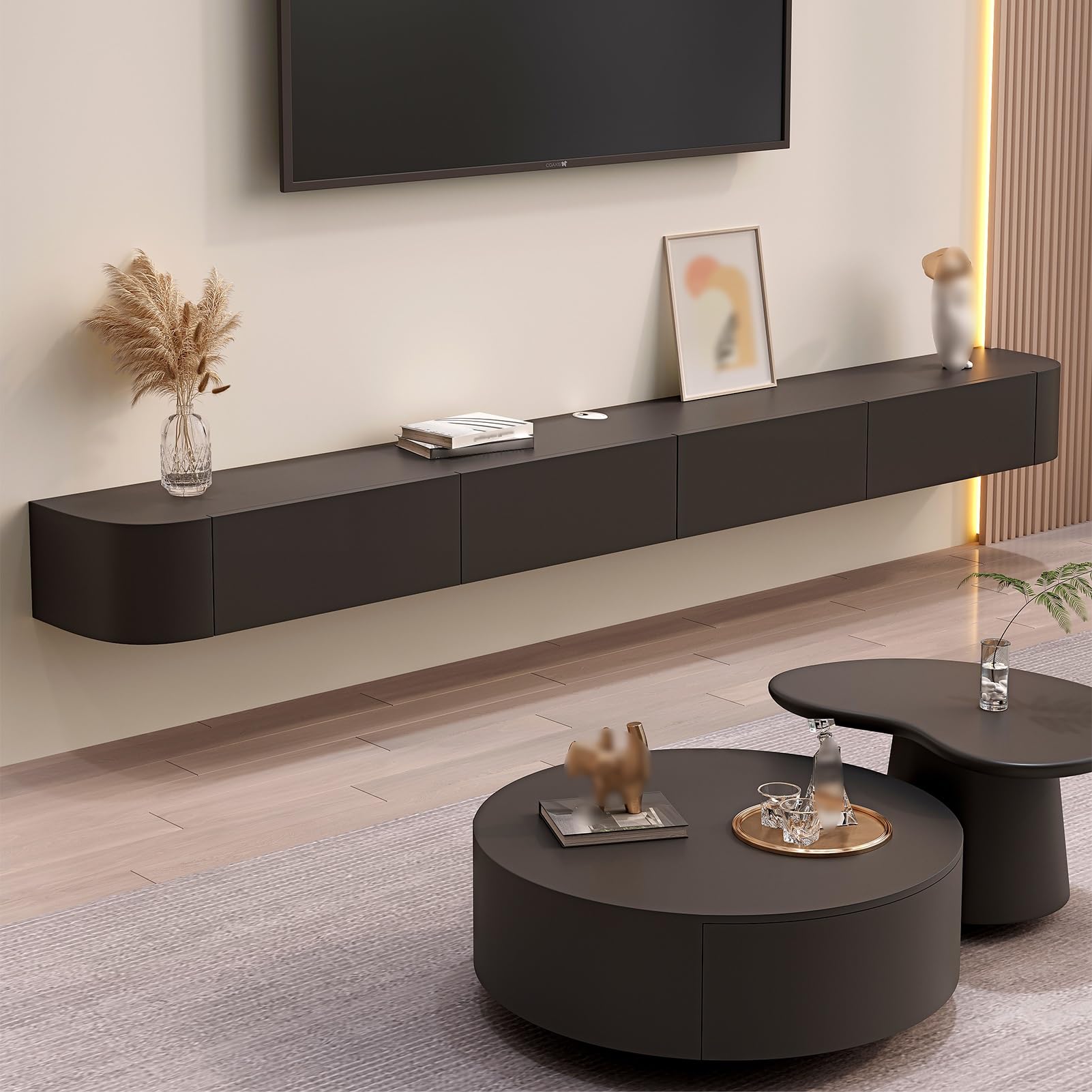 Lar Meuble TV mural avec portes – TV flottante moderne avec Der pour salon et bureau Design SK (260 cm) – Centre de divertissement peu encombrant
