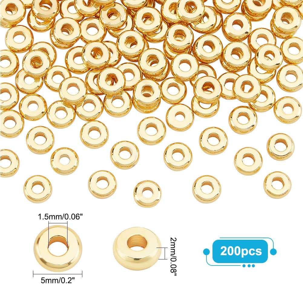 PH PandaHall 200pcs 18K Gold Plated Beads 5mm Flat Disc Spacer Beads Metal Heishi Bead Loose Bead for Summer Stackable Necklace Bracelet Jewelry Making DIY Craft - Image 2