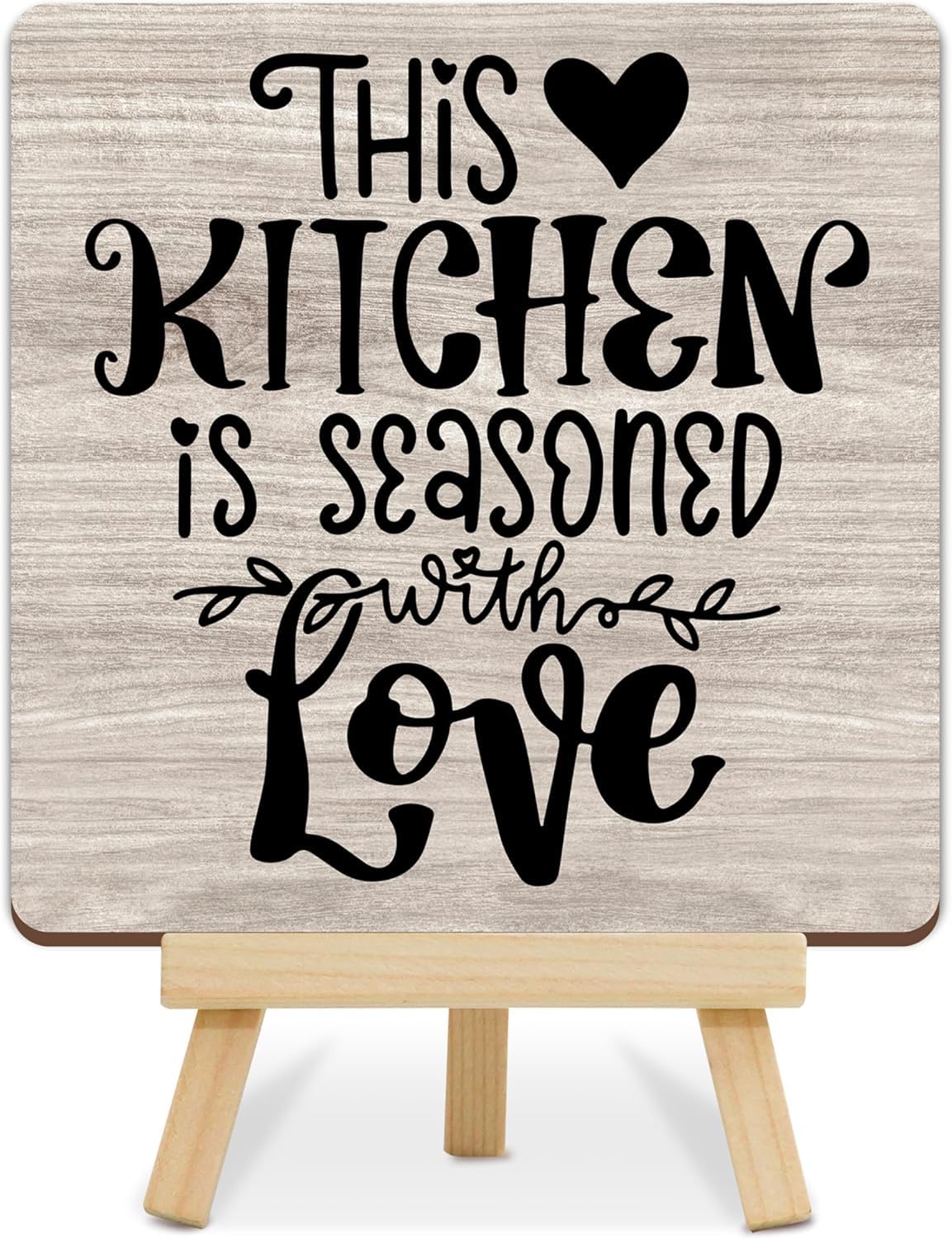 Sarvada Decor Funny Kitchen Decor, This Kitchen is Seasoned with Love Kitchen Sign Decor, Farmhouse Wooden Plaque with Easel for Dinging Room Table Shelf Decor and Accessories