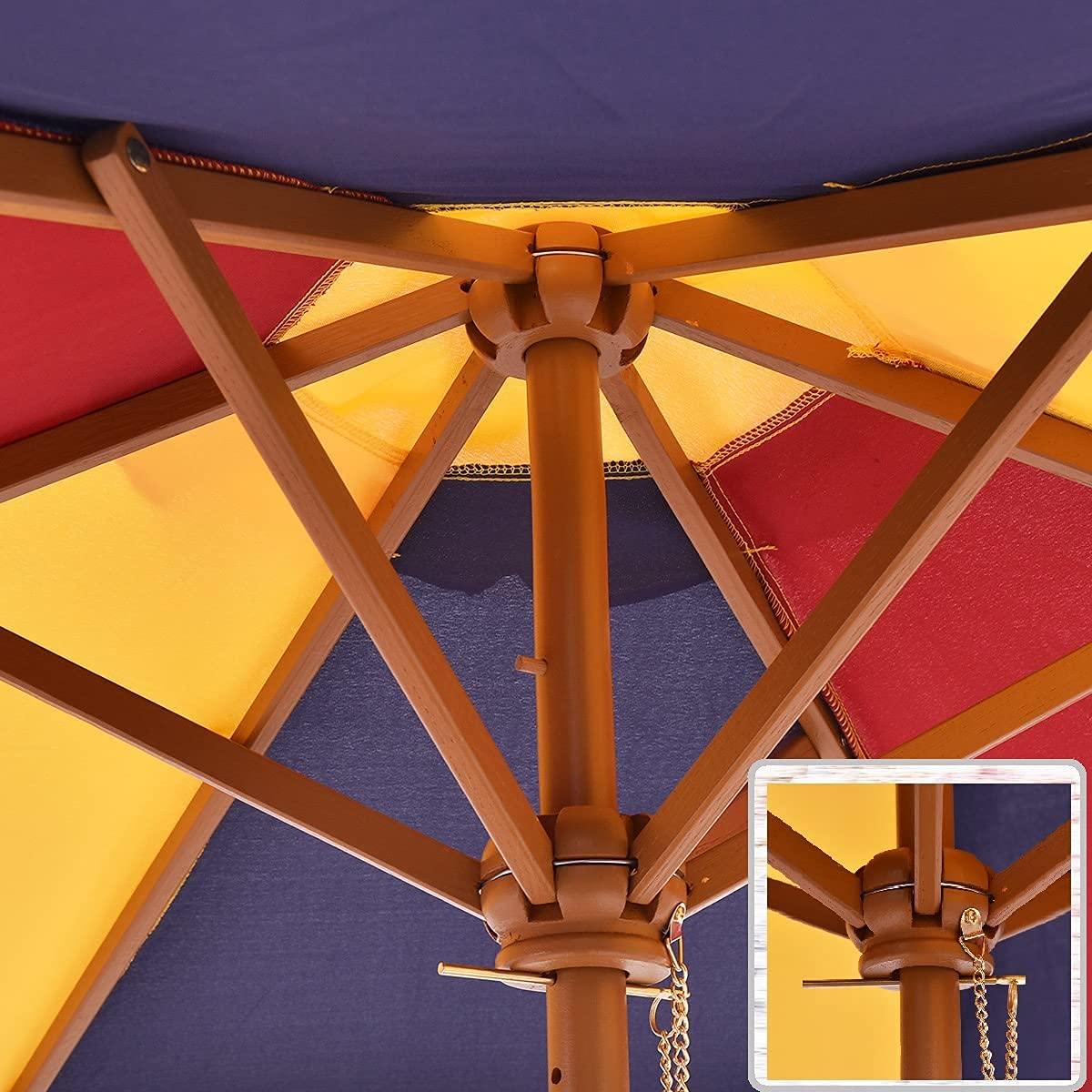 GIANTEX Set di Tavolo Picnic per Bambini in Legno Massiccio con Ombrellone, Set da Giardino per Bambini 1 Tavolo e 2 Panche Colorato per Giardino, Balcone, Campeggio