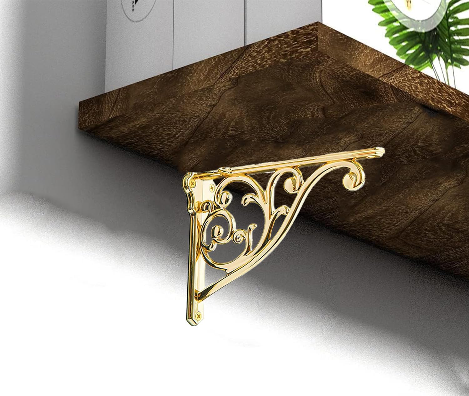 Heavy Duty Solid Stand,12 Inch 2 Pack Gold,Right Angle Wall Panel Support Bracket,Decorative Shelf Bracket,Heavy Duty Vintage,Wall Mount Support DIY - Shelf Hardware Included