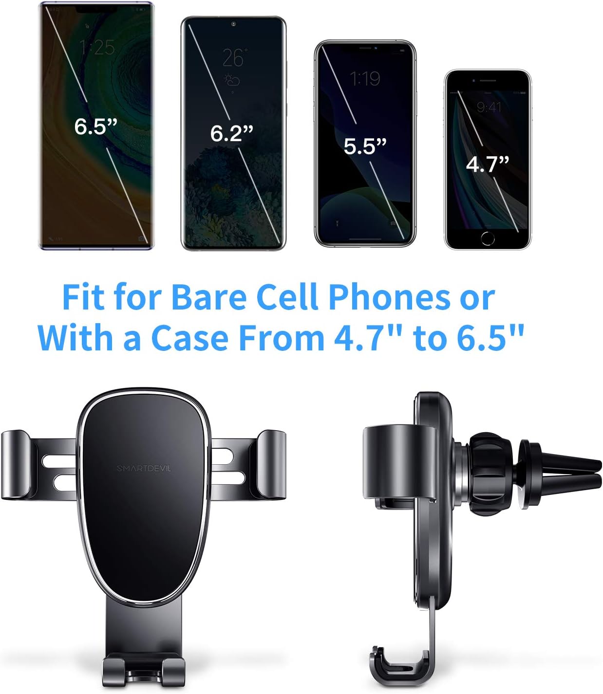 SmartDevil Car Phone Holder Air Vent Phone Holder Adjustable Car Cradle for Cellphones One-Handed Operation Compatible with iPhone and All Other Smartphone (Black)