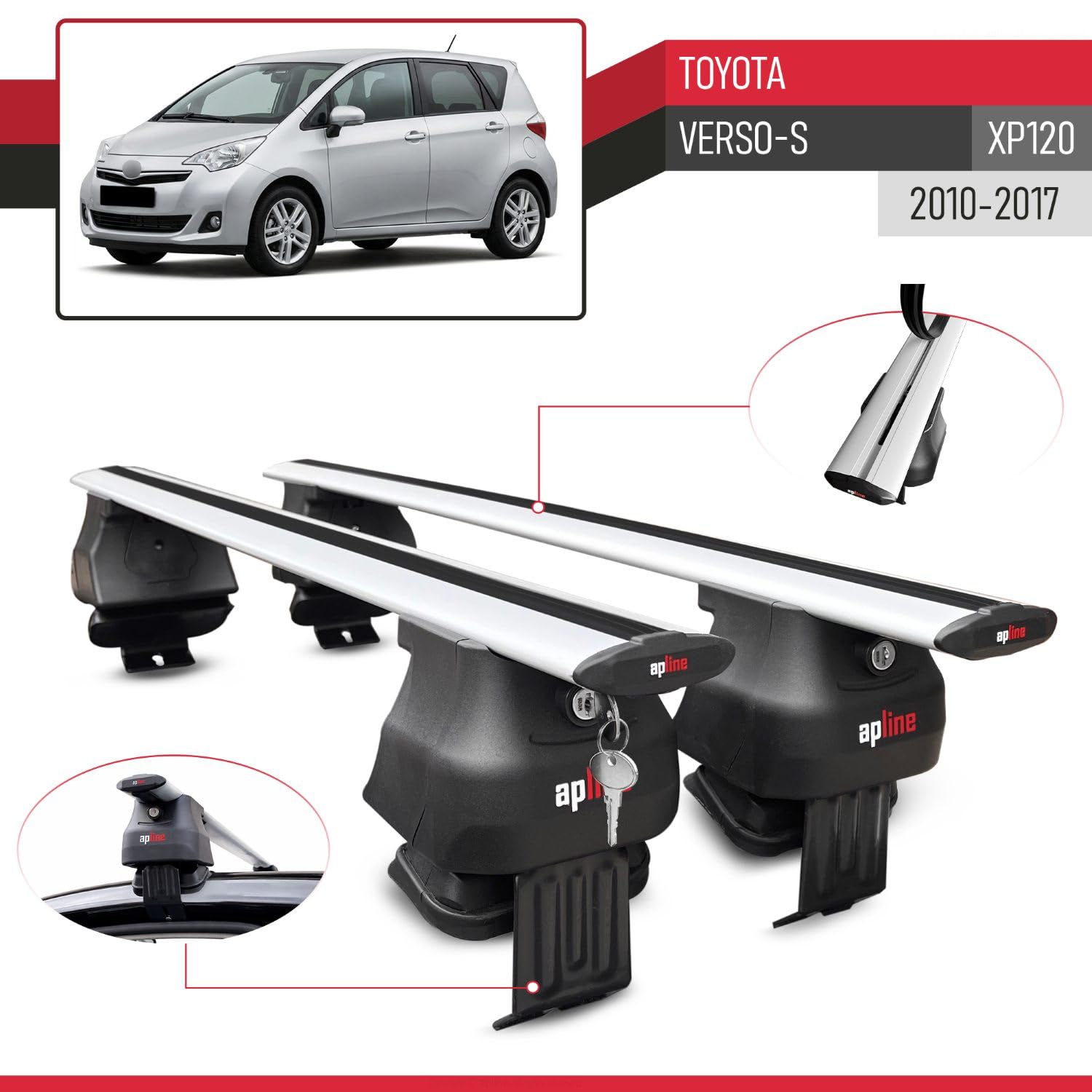 Kompatybilny z Toyota Verso S (XP120) 2011-2017 ACE-4 Model Aluminiowy bagażnik dachowy 2 poprzeczki, szary