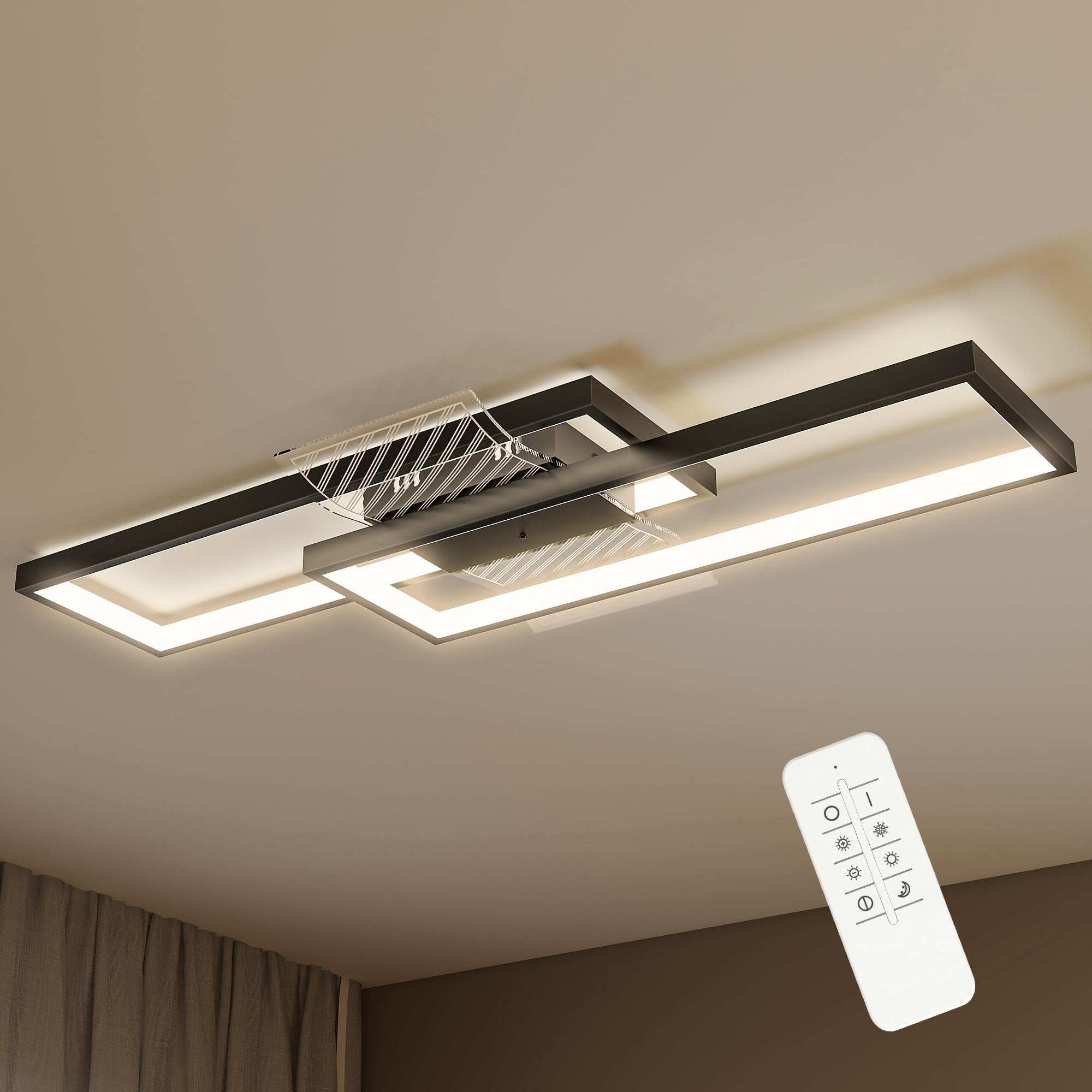 HOMCOM LED Ceiling Light - Flush Mount - 70cm - Black - Dimmable