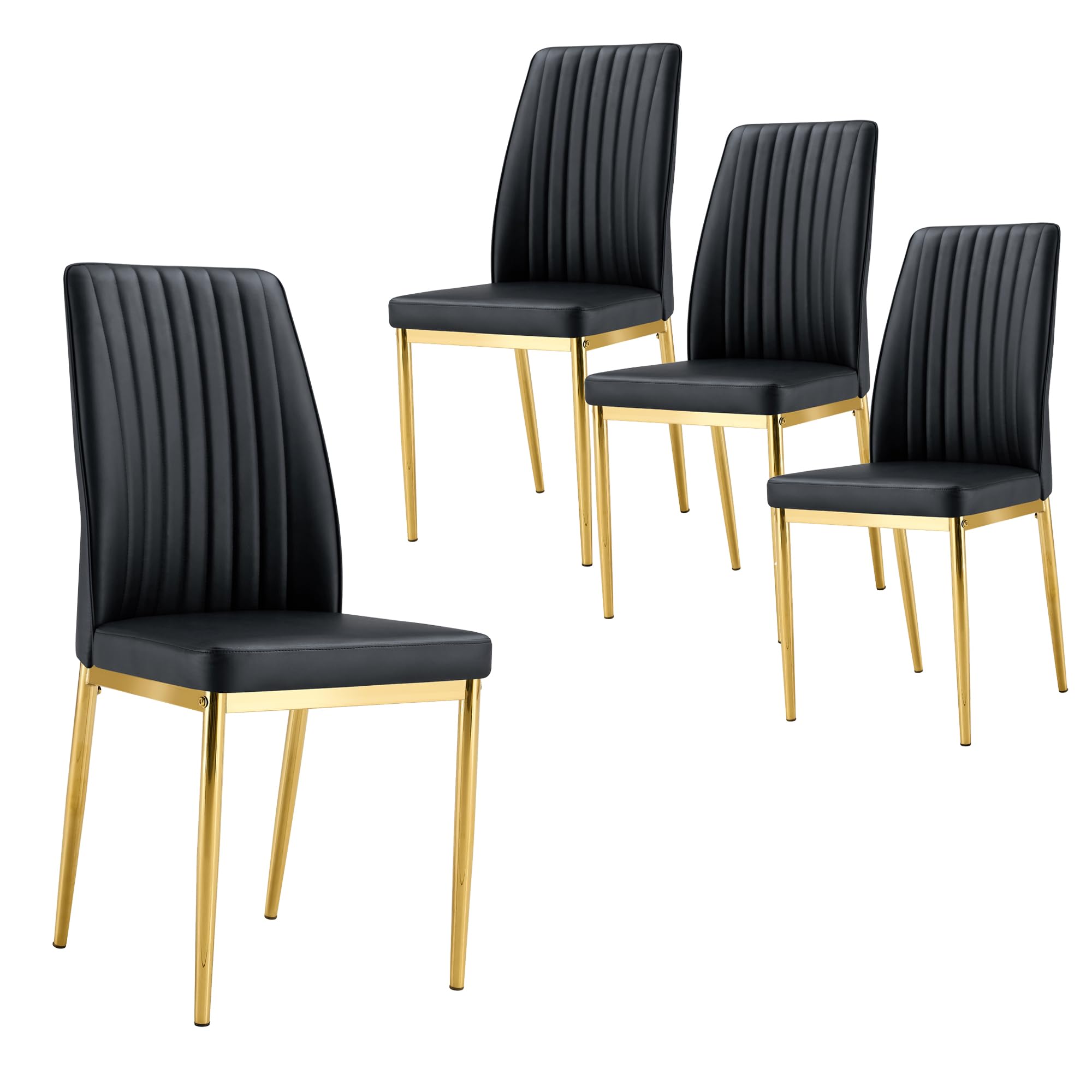 Black Metal Chairs, Modern Dining Chair Set of 4 with PU Leather and Chrome Leg High Back Sillas para Comedor for Dining Room, Kitchen, Living Room (BKG-4)