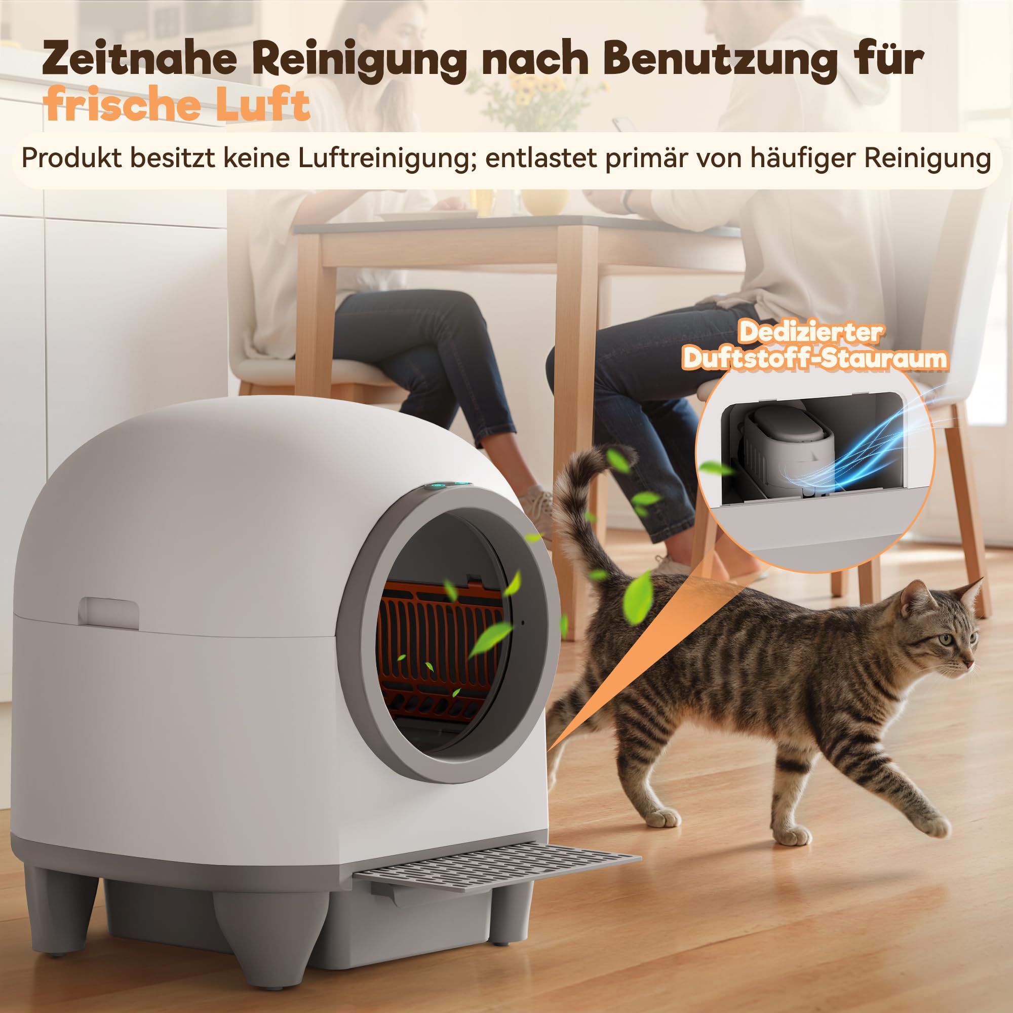 JUMMICO Selbstreinigende Katzentoilette, 90 Liter,XXL katzenklo selbstreinigend, APP-gesteuert, Desodoriert, Mit Katzenstreu Matte, Geeignet für mehrere Katzen selbstreinigende katzentoilette