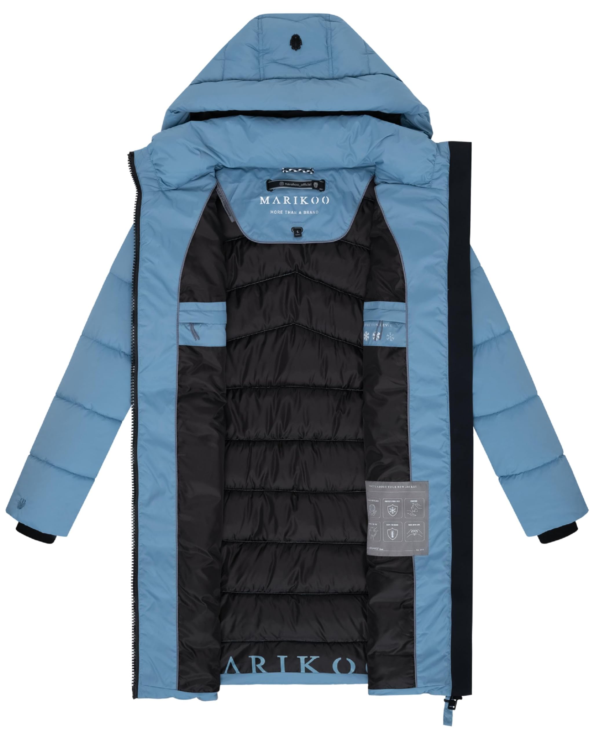 MARIKOO Damen Langer Wintermantel warmer Steppmantel mit abnehmbarer Kapuze Kaltnäschen 16 S-3XL