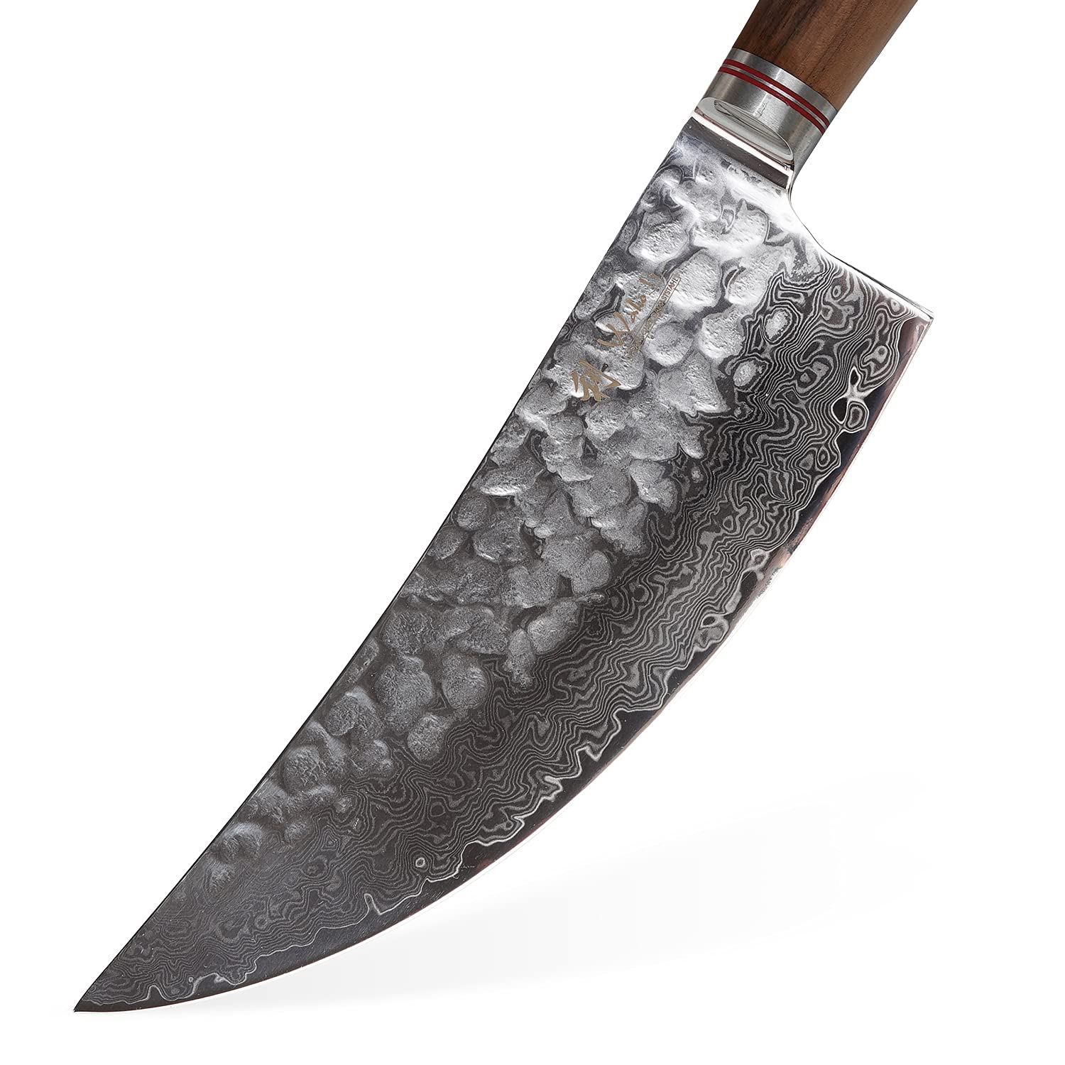 Wakoli Nussbaum Premium Wiegemesser mit 21,5 cm Klinge gefertigt aus 67 Lagen echtem Damaststahl mit Nussbaumholzgriff I Damastmesser Küchenmesser und Profi Kochmesser