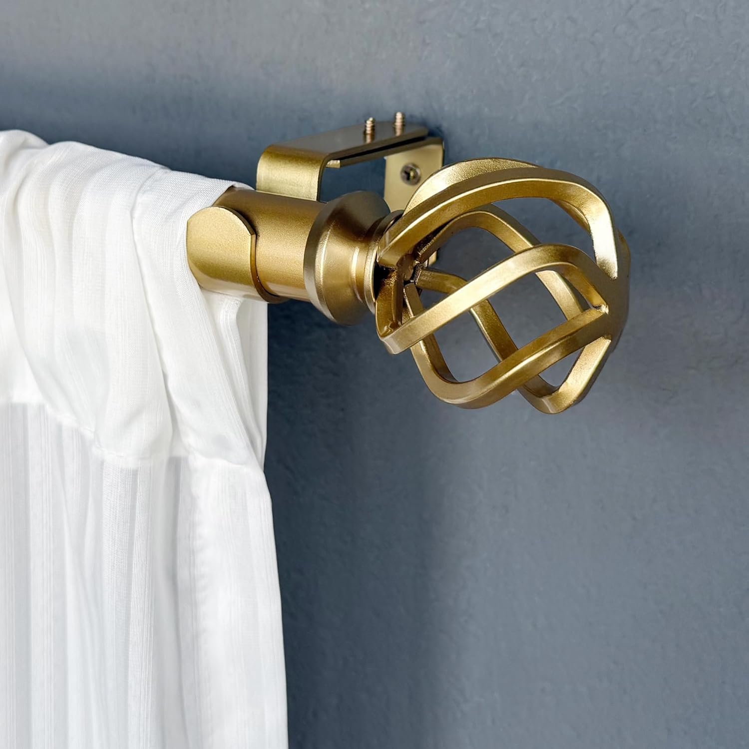 Adjustable 36-72 Inch Luxury Gold Curtain Rods, 1-1/8 Inch Diameter with Twisted Cage Finials, Fits 24-68 Inches Small to Medium Windows, Heavy Duty Decorative Window Drapery Rod