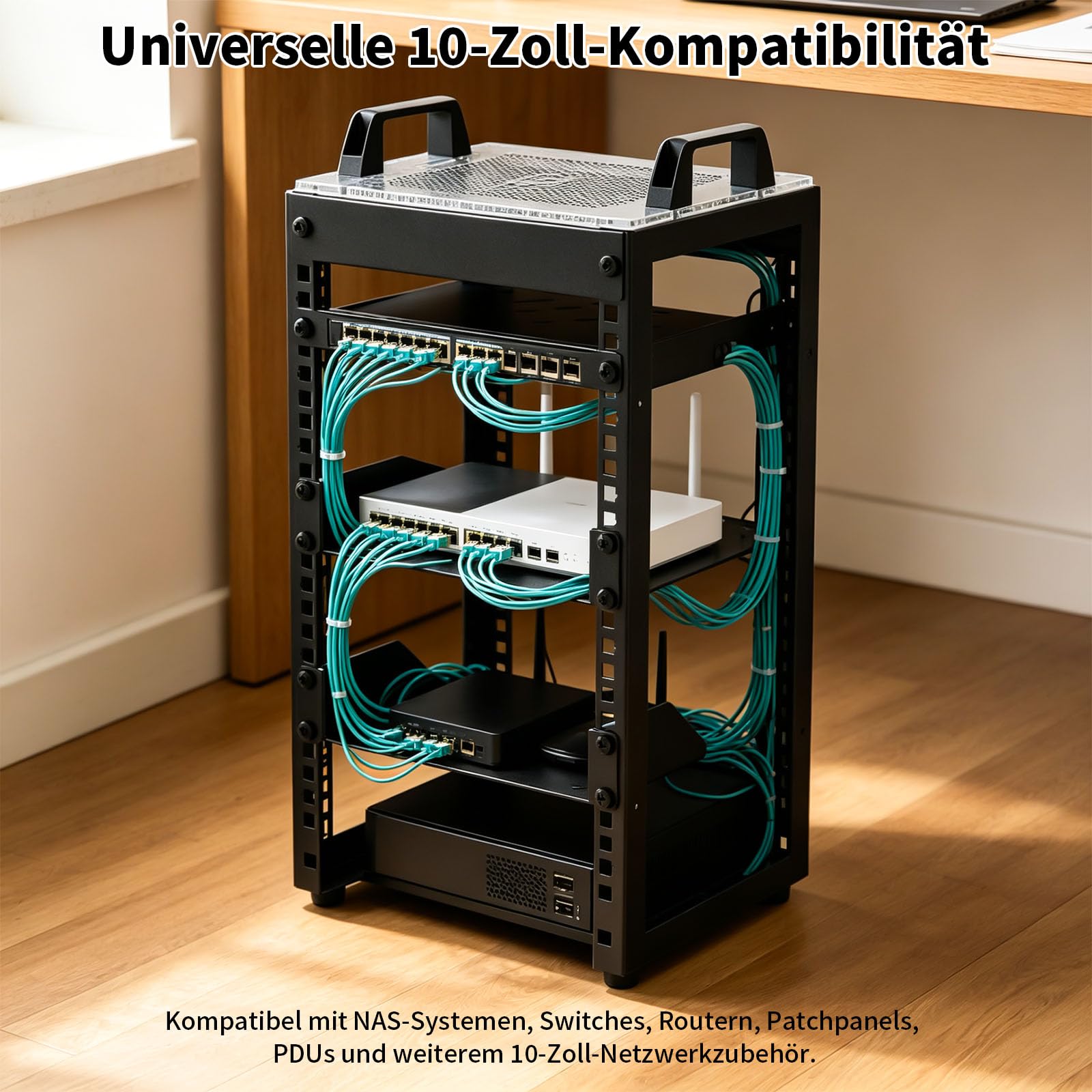 Mini rack da 10 pollici, 8U Desktop Server Rack, 200 mm di profondità con ripiano regolabile, per NAS, switch, router, pannello patch, home lab e dispositivi AV