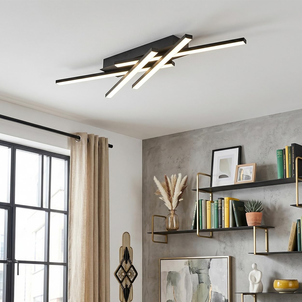 HOFSTEIN Lampa sufitowa LED Velon, ściemniana lampa sufitowa z metalu/tworzywa sztucznego w kolorze czarnym/białym, ściemniana za pomocą przełącznika ściennego, 22,5 W, 2500 lumenów, 4000 K, do