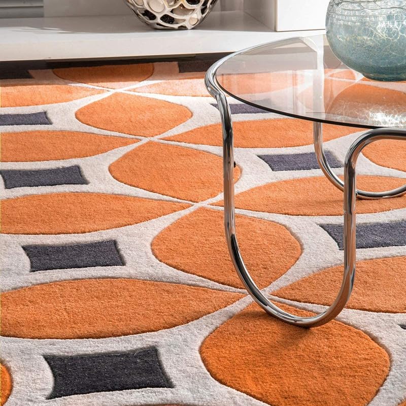 Image of Embossed Carved Handmade Export Quality Tuffted Pure Woollen Thick Geometrical with 1.5 inch inch Thickness 4 x 6 feet (120X180 cm) Multi Rust DR