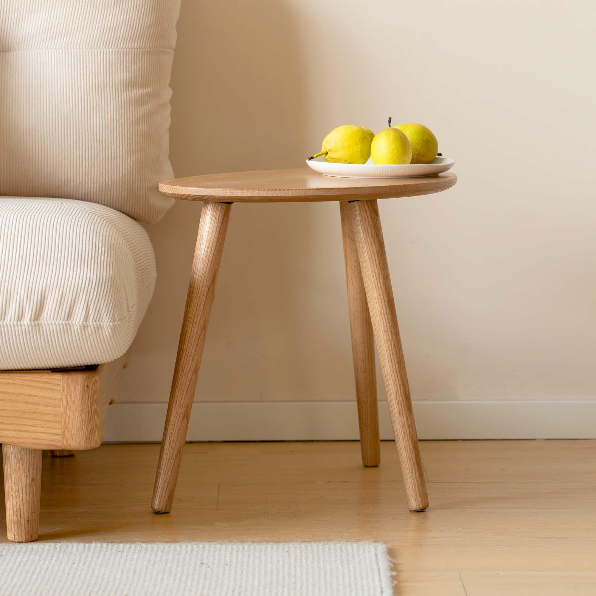 YESWOOD Solid Wood Side Table, Oak Coffee Tables, Oval Side Table with Natural Wooden Legs, Pebble Shape for Living Room and Balcony, Sofa Table, Modern, Natural, 34 D x 50 W x 45 H cm 5