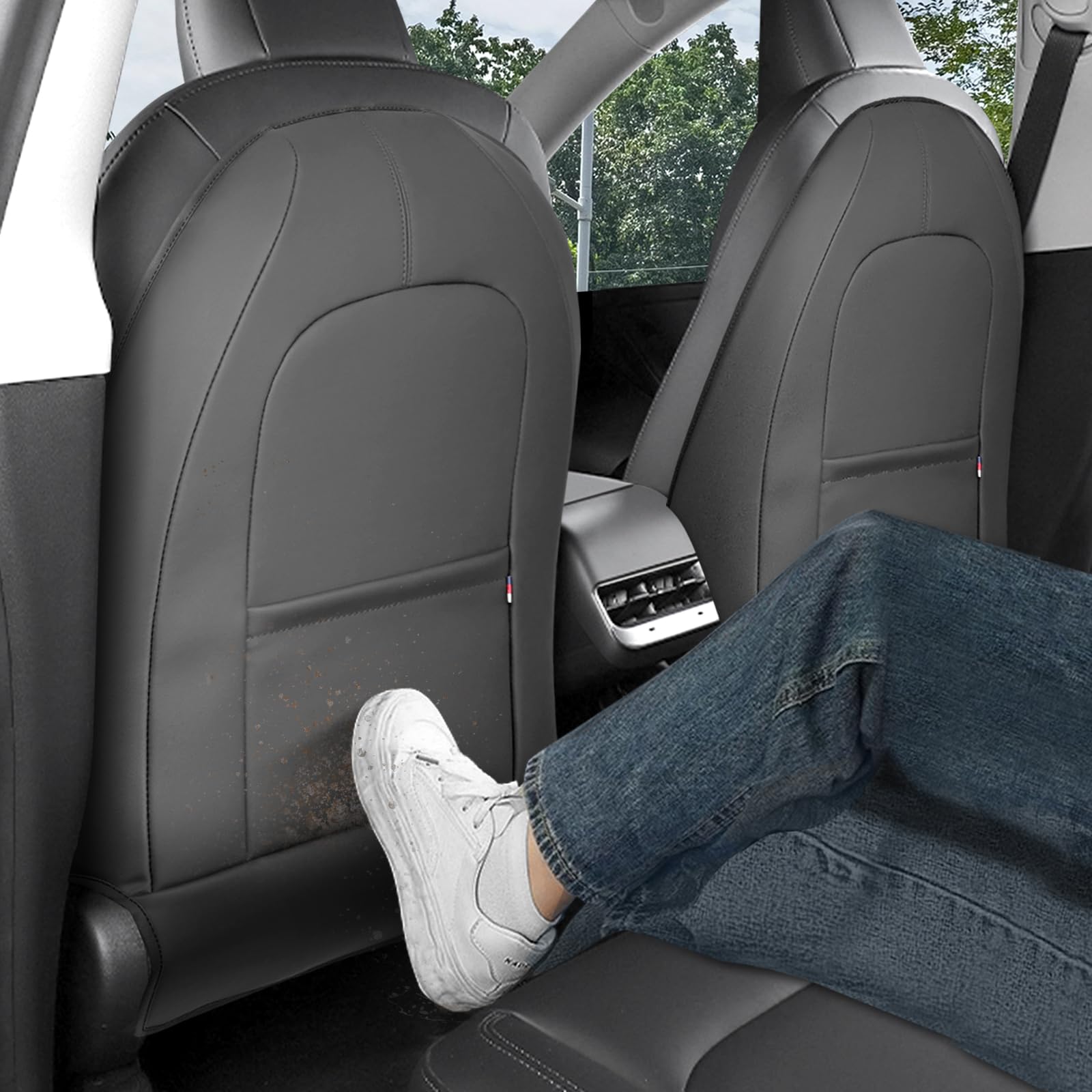 Viaviat Protège-repose-pieds pour siège Conçu pour accessoires Tesla Model Y/3/X/S (Inclus Modèle Y 2025 & Modèle 3 Highland 2024-2025) - Housse de siège arrière imperméable et anti-rayures, Lot de 2