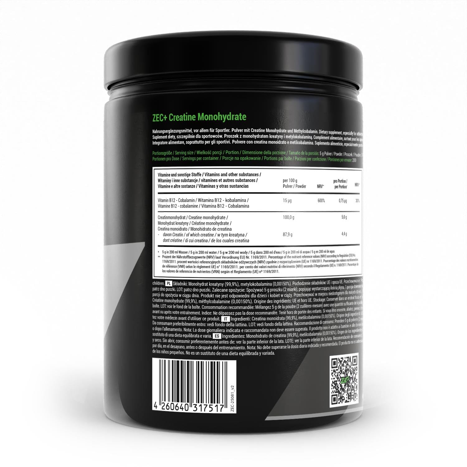 ZEC+ Creatina monohidrato en polvo, 1 kg