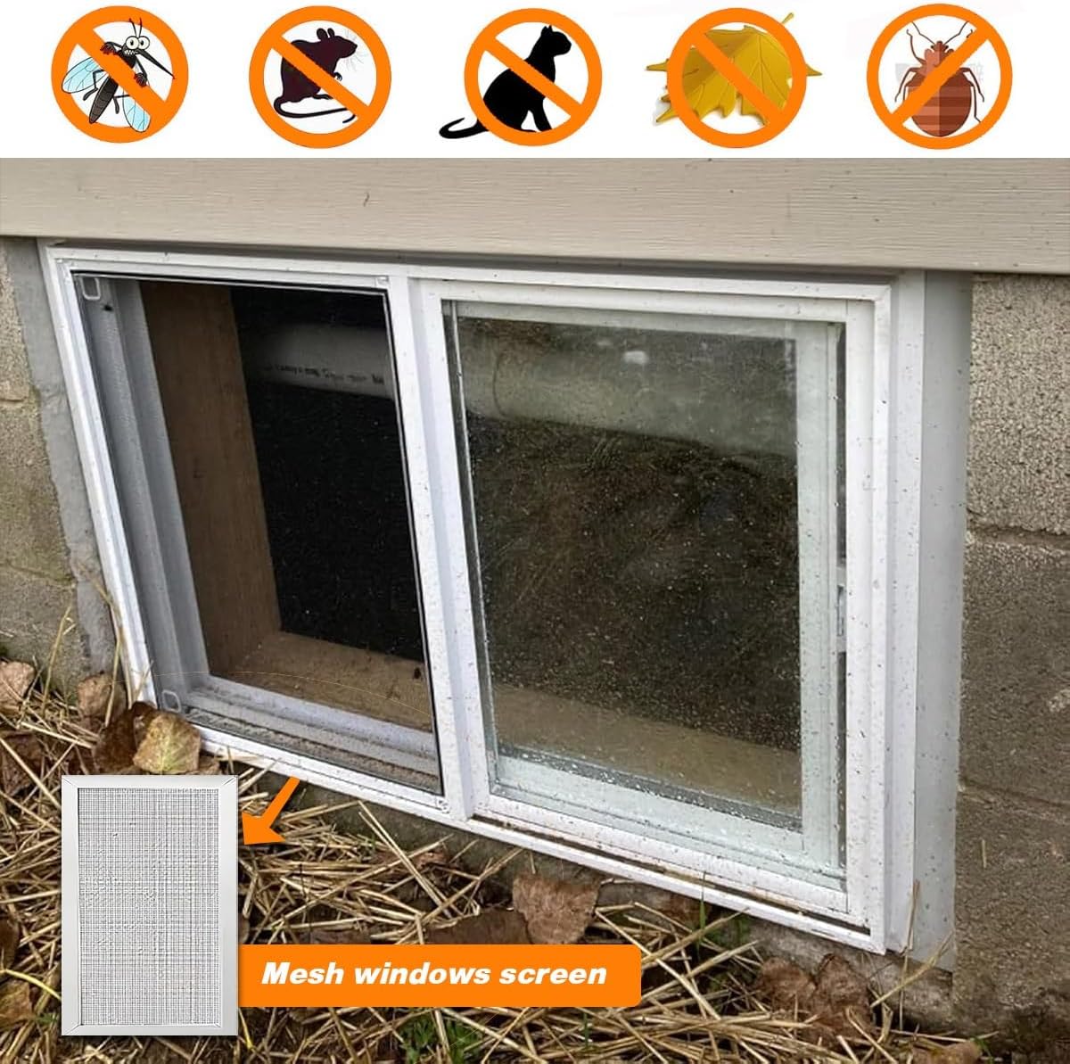 Basement Window, Mobile Home Windows Replacement Sliding Windows with ScreenWindows for Shed Garage Rv Chicken Coop Playhouse Exterior Slider Window Cover(White,40x22")