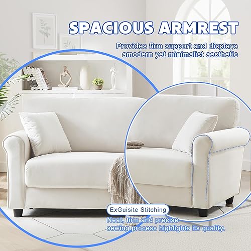 Miniatura 7 de Sofá tapizado de terciopelo de 82.48 pulgadas, sofá biplaza de 3 plazas, cómodos sofás para sala de estar, dormitorio, espacio pequeño (beige y