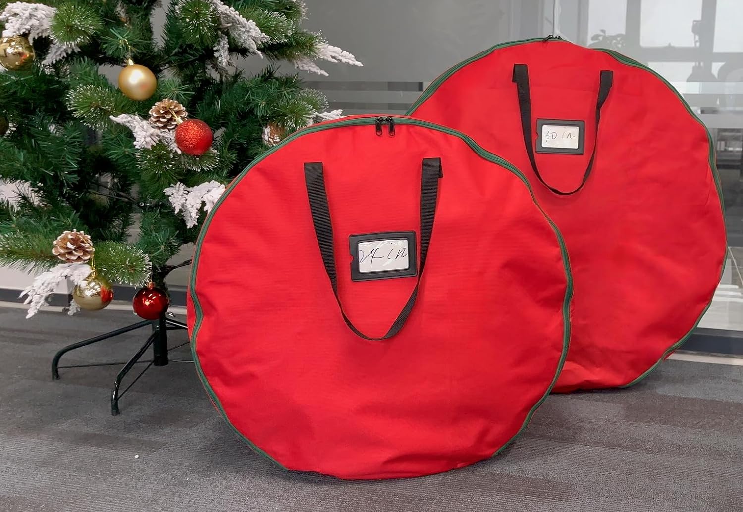 30x12 inchs Wreath Storage Container,Red Double storage bag,Heavy Duty 600D Oxford Cloth,Garland Wreaths Container For Xmas Holiday Wreaths Storage Holder