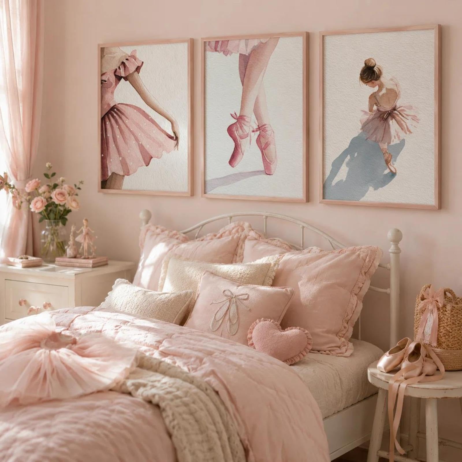 Baibexing Girls Pink Nordic Wall Art Ballerina Ballet Dancer Canvas Painting Poster Print For Bedroom Wall Decor 30X40cmx3pcs Unframed