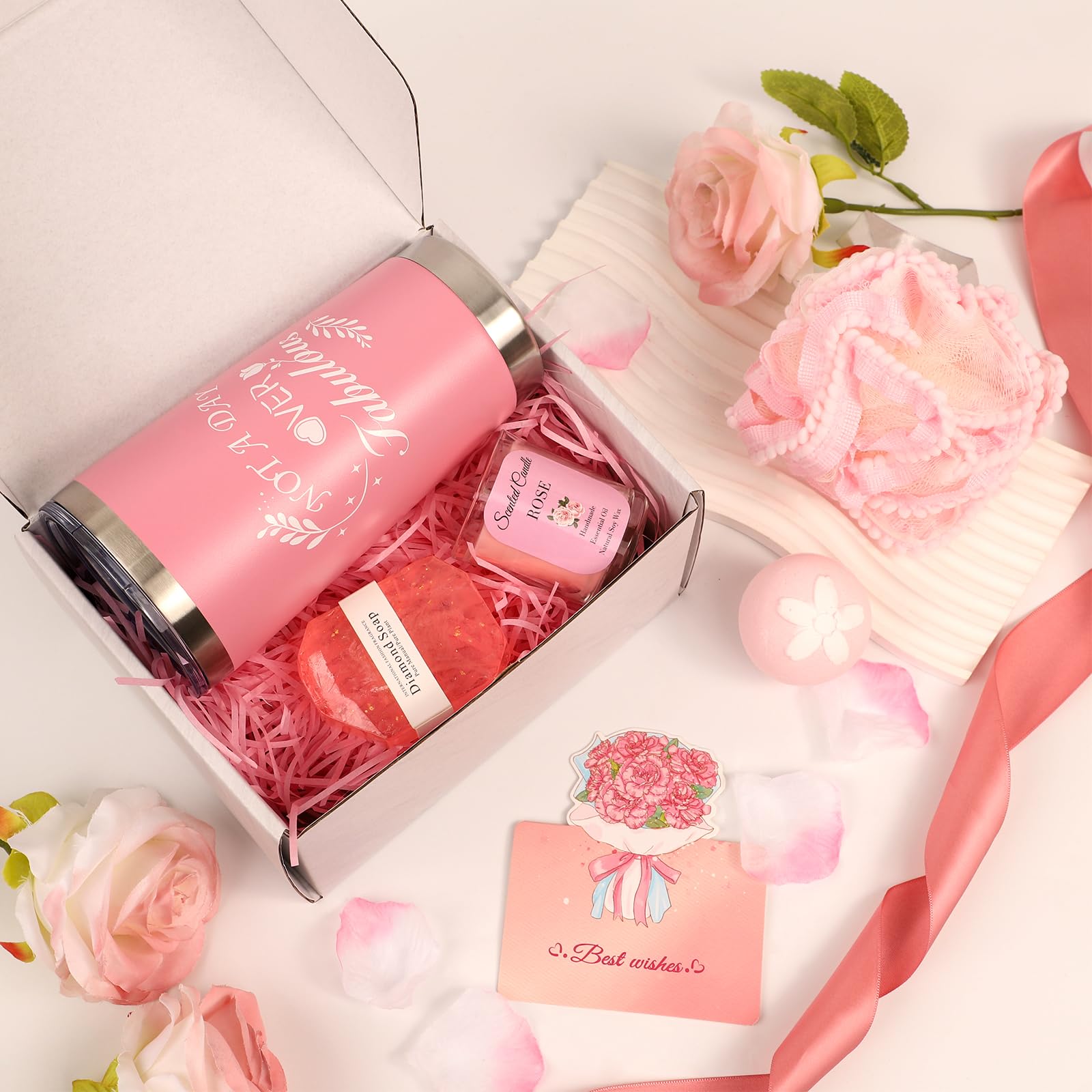 Cesto regalo di alta qualità per donne, perfetto per compleanno, guarigione o ringraziamento per lei. Ideale per mamma, sorella, migliore amica (tazza rosa)