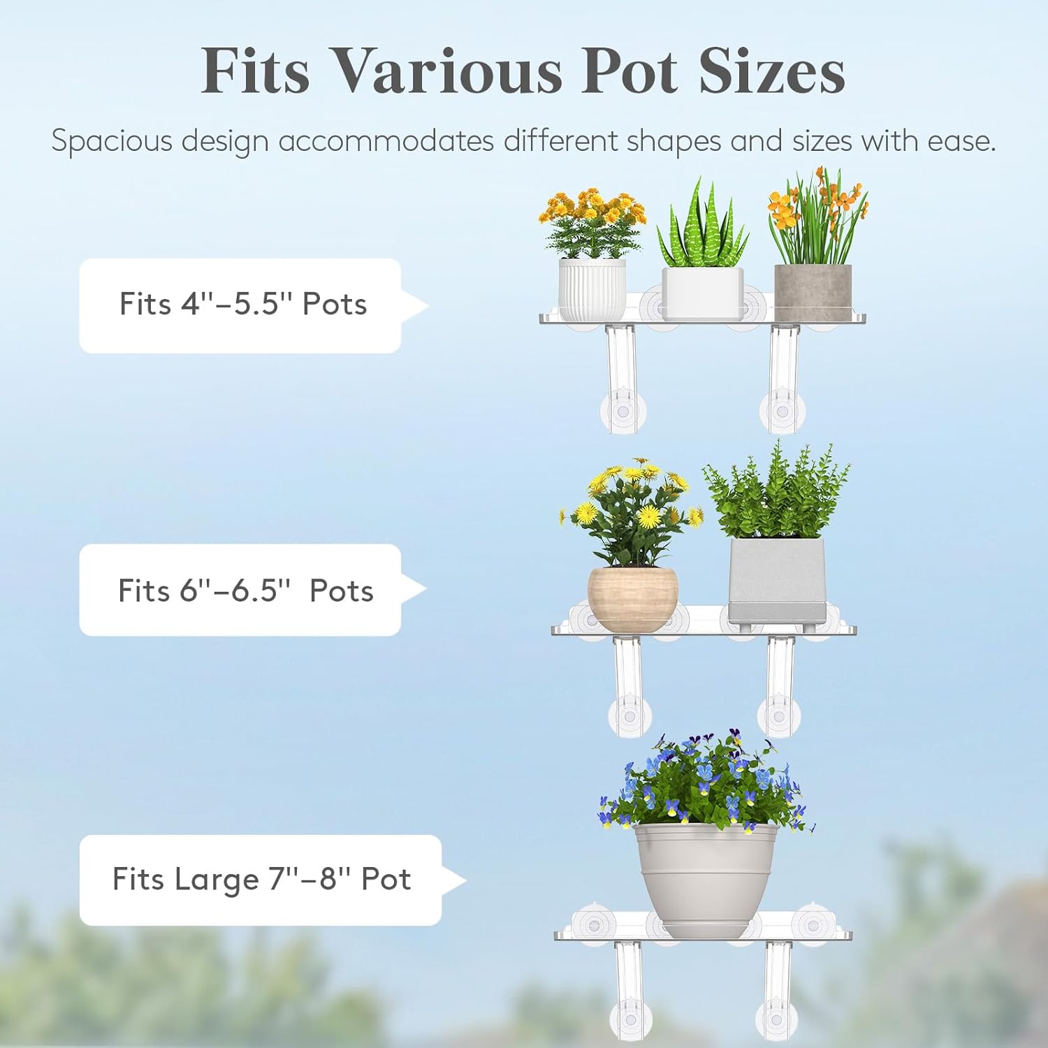 Lifewit 6" Extra Wide & Strong Window Plant Floating Shelves 3 Pack, Heavy Duty Acrylic Suction Cup Shelf, Sill Extender for Succulent Plants, Seed Starter Pots, Herb Planters 38 x 15 cm/15.2x6