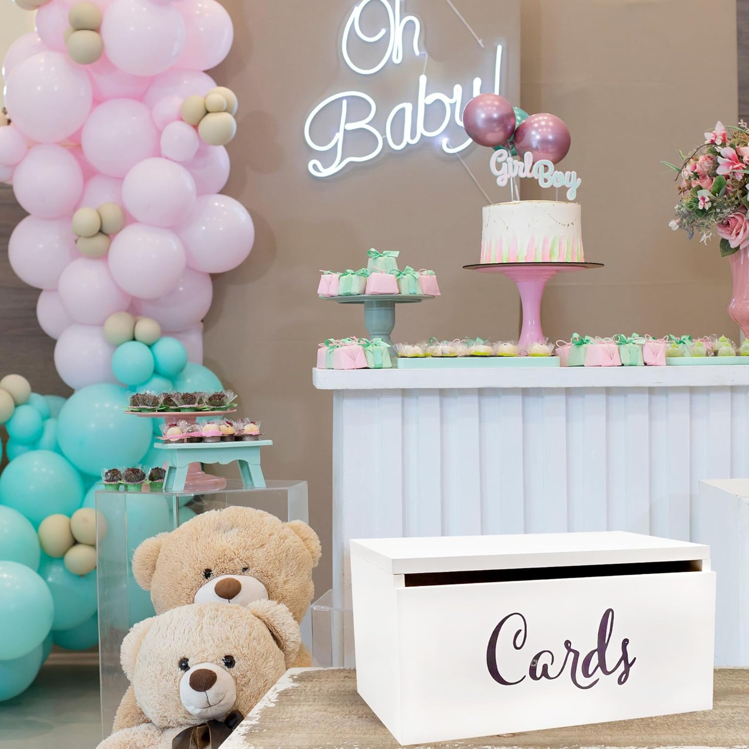 Darware 木製ウェディングカードボックス レセプション用 (ホワイト) 装飾カード受け取りボックス 誕生日 シャワー 卒業式  ゲスト参加型結婚証明書 (60～70名用) フラワーガーデン ドライフラワー 写真 フォトボックス 結婚 演出 ウェルカムスペース | Pay ID