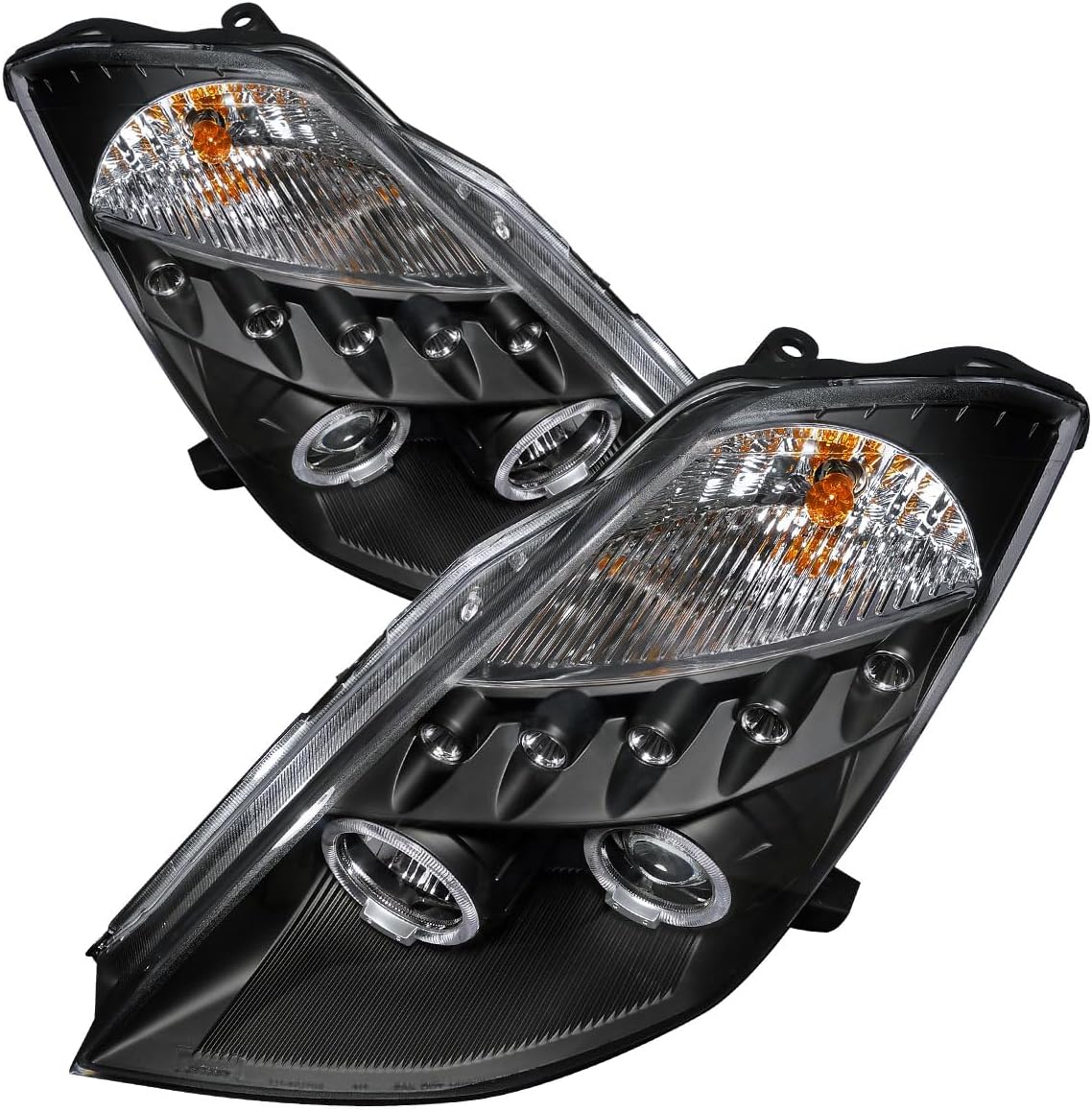 Carpartsinnovate Fits 03-05 350Z Z33 Fairlady LED Halo Projector Headlights Lamps Black