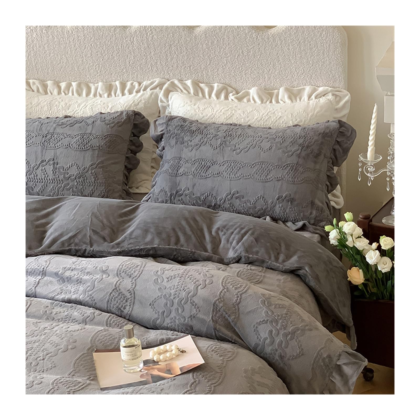 Housse de couette blanche 4 pièces en peluche de lait jacquard pour grand lit double d'hiver