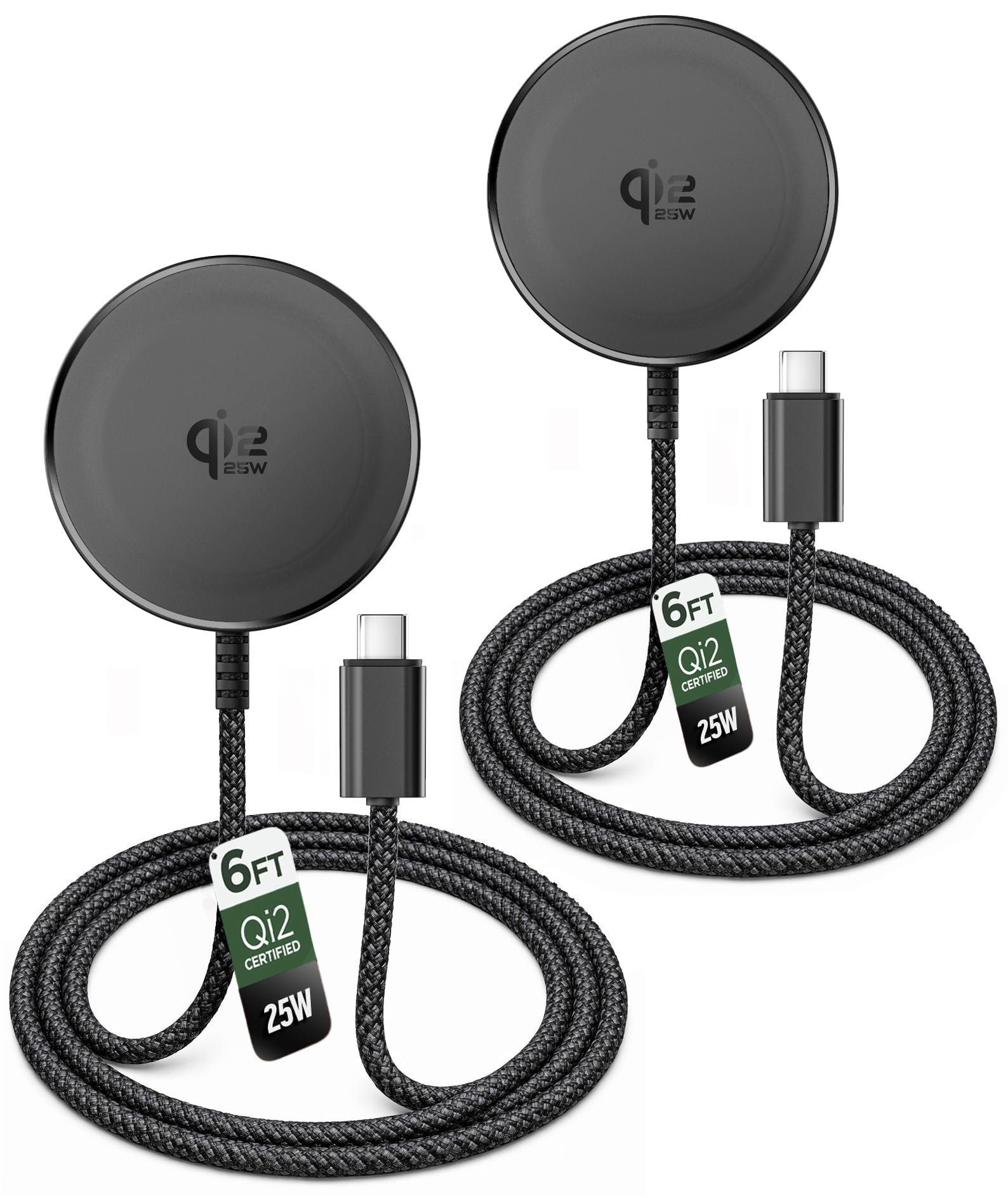 Galvanox Chargeur sans fil magnétique certifié Qi2.2 25W pour Samsung [Charge rapide] [Corps en aluminium] pour Galaxy S25, Ultra, modèles Android et iPhone, compatible avec MagSafe - Noir 1,8 m (Pack