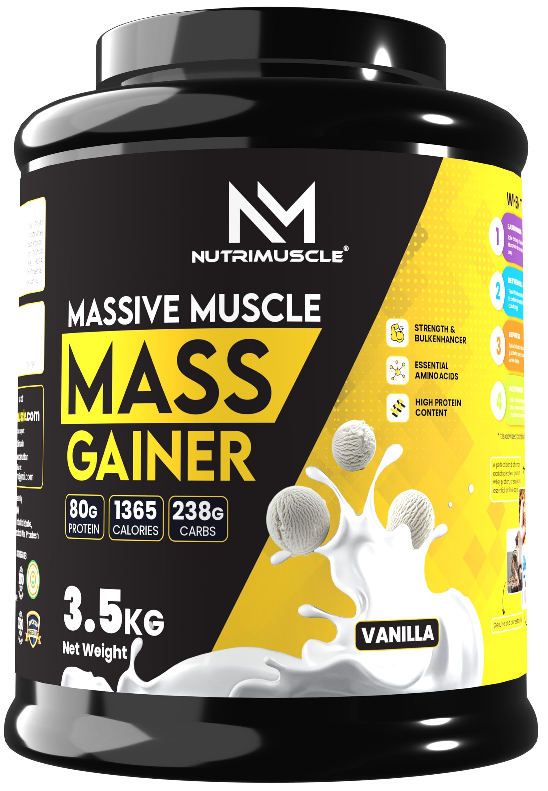 Nutrimuscle® Massive Muscle Mass Gainer, 1 Kg (Vanilla Flavour) – Whey Protein Blend with Complex Carbohydrates & Creatine Monohydrate for Muscle, Mass & Strength Gain — Amazon image 9