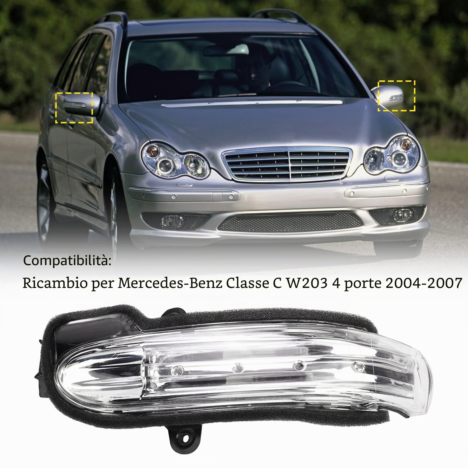Indicatore di Direzione per Specchietto Retrovisore a LED Super Luminoso perClasse C W203 4 Porte 2004-2007, Indicatore di Direzione Impermeabile (Destra A2038201621)
