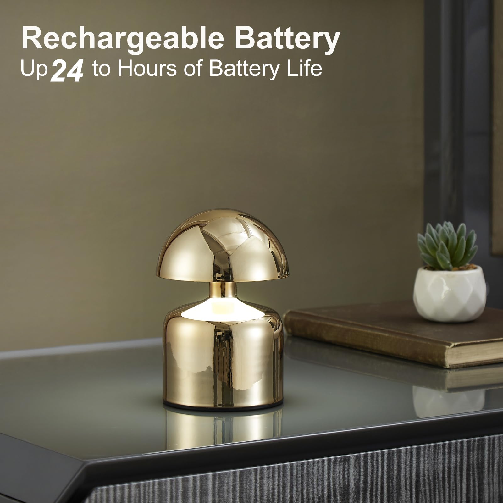 SAIWEYA Moderna lámpara de mesa pequeña sin cable, lámparas LED táctiles, 3 vías, regulable, mesita de noche, mini luz nocturna recargable para dormitorio, sala de estar