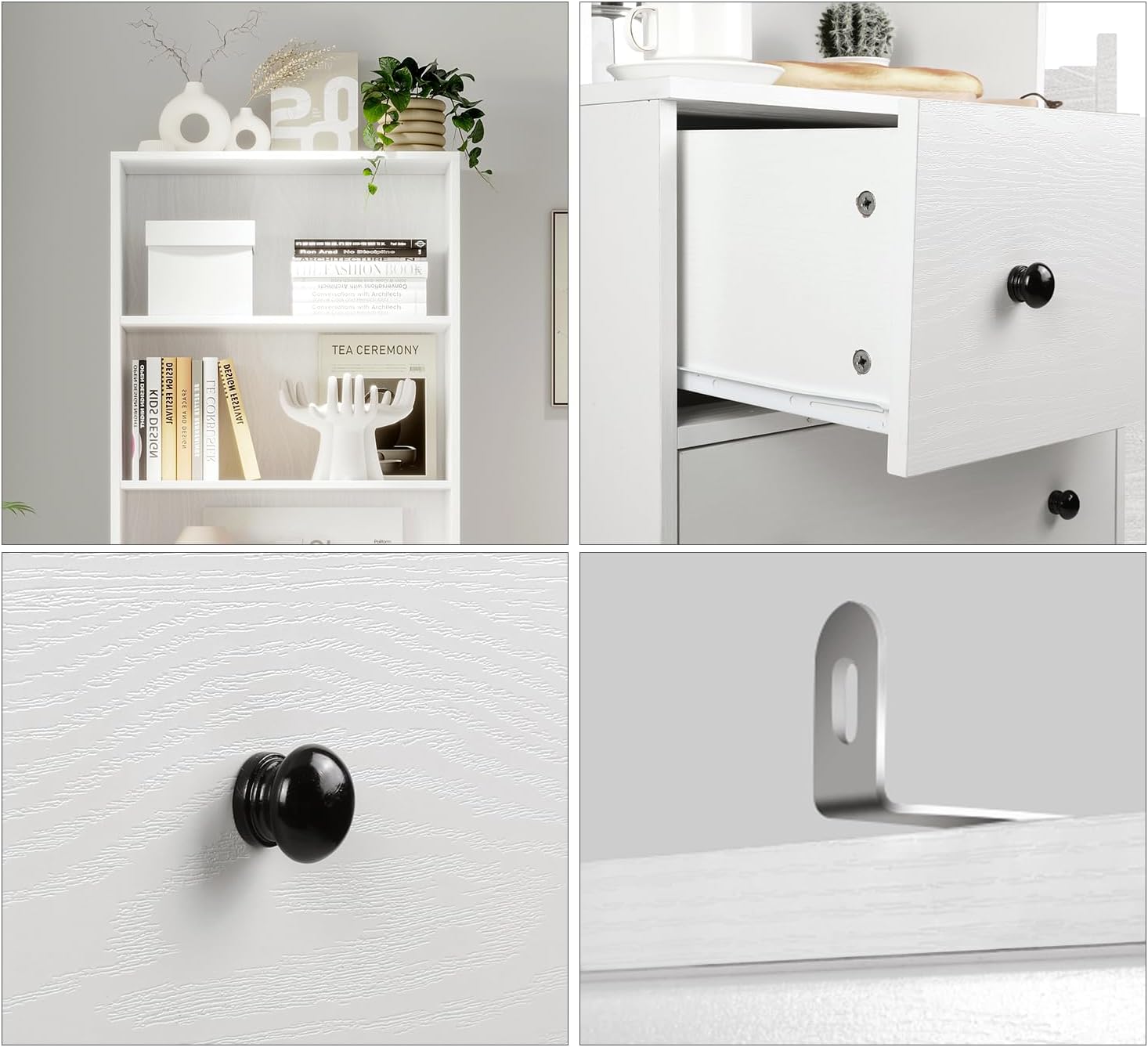 TUSY 71'' Wood Bookshelf with 3 Drawers - 6 Tier Freestanding Tall Storage Cabinet, Modern Floor Cabinet for Bedroom, Curio Cabinets with Storage for Living Room, Home Office (1, White)