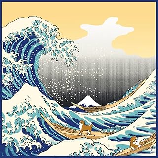 濱文様 絵小布(風呂敷 50cm) 北斎 豆柴と大波