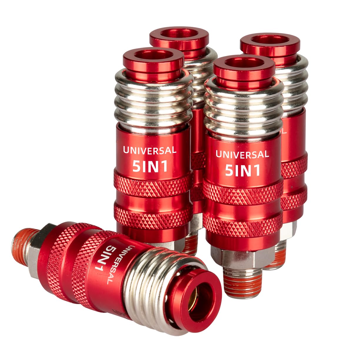 Acoplador universal de conexión industrial rápida 5 en 1, accesorios de manguera de aire NPT de 1/4 pulgadas NPT 5 en 1 de conexión rápida, accesorios de compresor de aire (5 piezas)