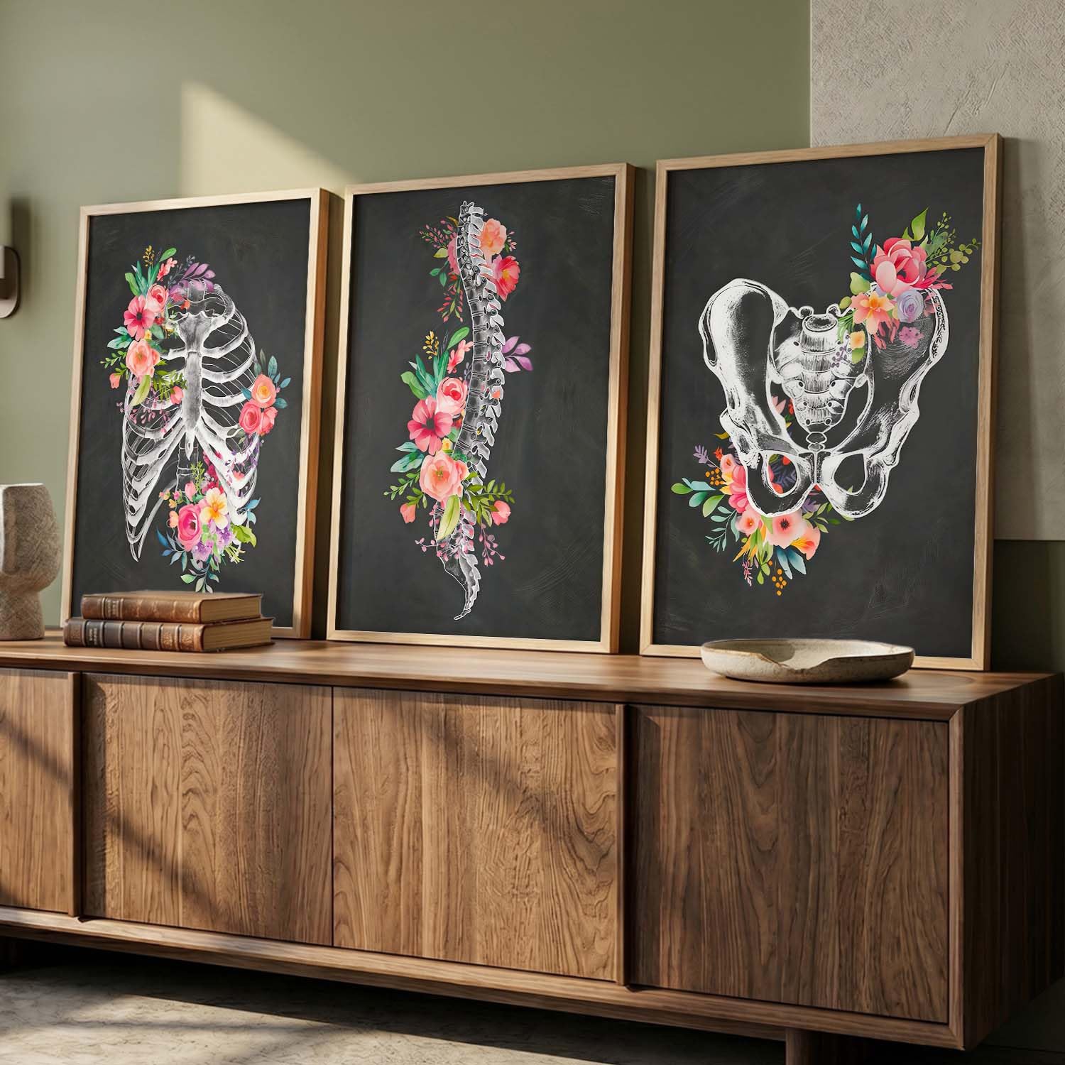 Floral Chiropractic Wall Art Posters - Set of 3 -1 Floral Chiropractic Wall Art Posters - Set of 3 -1