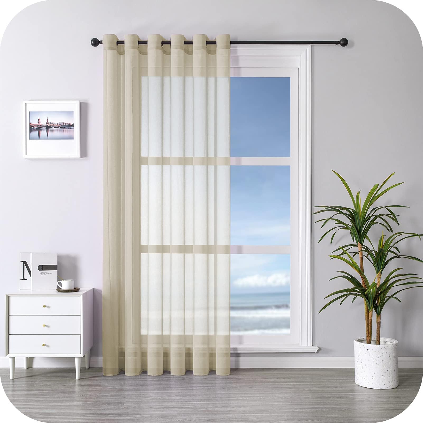 MRTREES Long Beige Transparent Curtains with Eyelets, 1 Piece, 350 cm Long, 140 cm Wide, Modern Eyelet Curtain, Transparent for Living Room, Bedroom, Curtains, Scarves, Window Decoration โ image 1