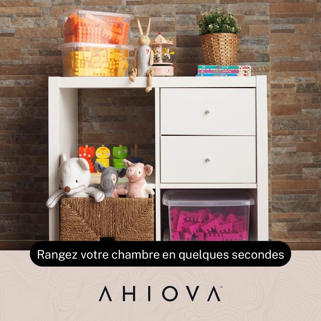 Boites Rangement Plastique 8L avec Couvercle Lot 5 Empilables 100% Transparentes Clic Pression 33x24x15,5cm Salle Bain Garage Bureau Maison Sans BPA