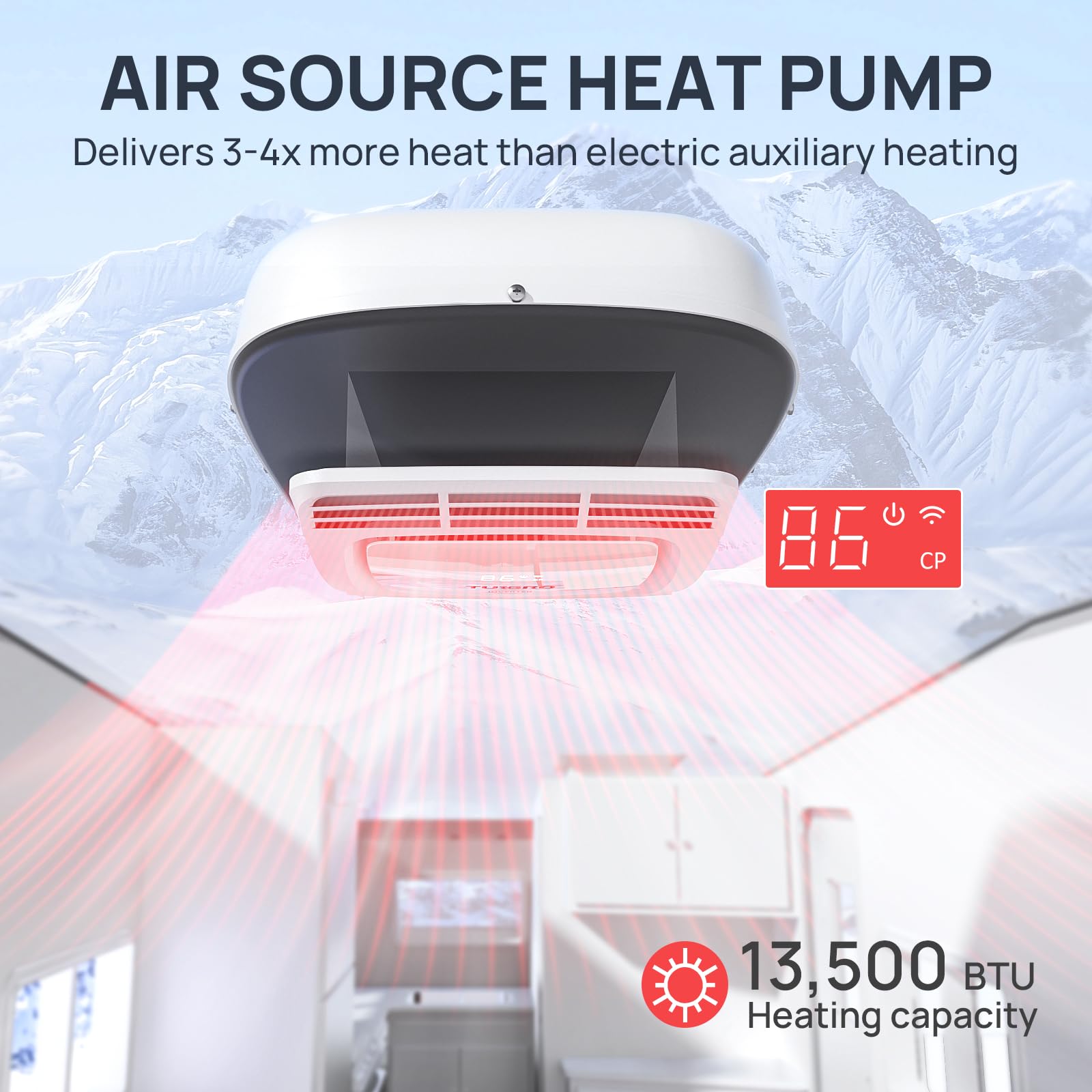 TURBRO Inverter 13 5K BTU RV Air Conditioner with Cooling and Heat Pump Non-Ducted Low-Profile Rooftop Unit Quiet — view 4