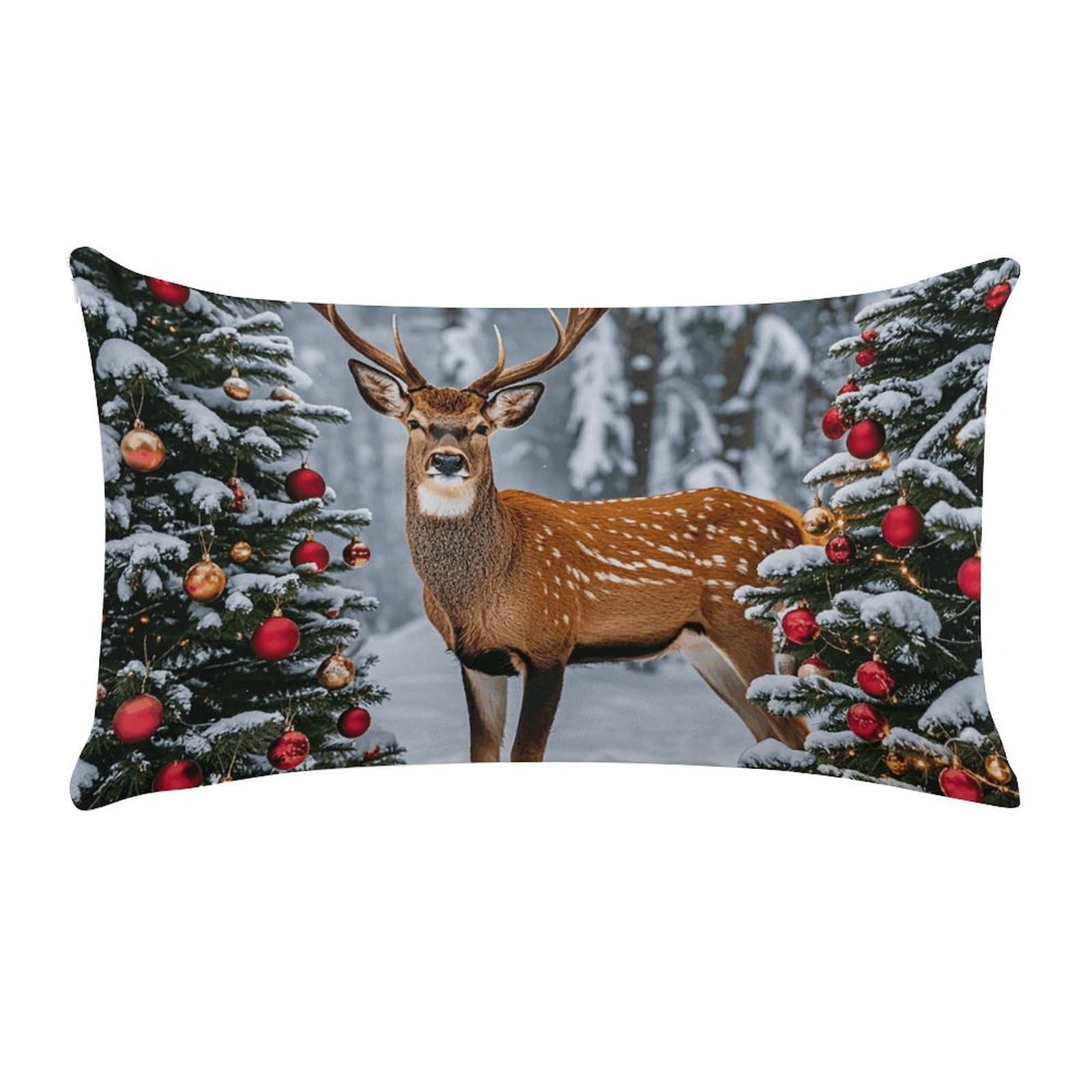 Cow Deer Trees Christmas Pillow Cases for Sofa, Super Soft Plush Pillow Cover with Zipper, Luxury Cozy Pillow Shams for All Seasons, Lightweight Pillowcases for Bedroom, 12" X 20"