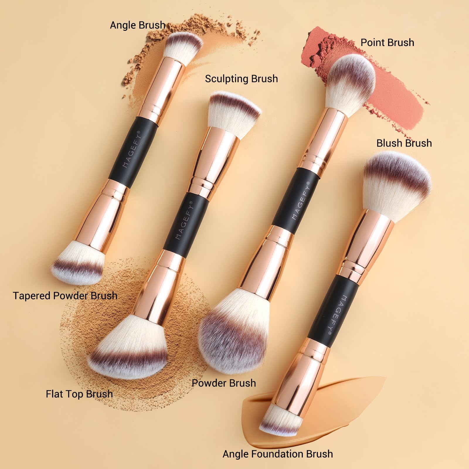 MAGEFY Makeup Brush Set 12Pcs Double Sided Make up Brushes Foundation Contour Blush Highlight Blending Eyeshadow Brushes - Image 2