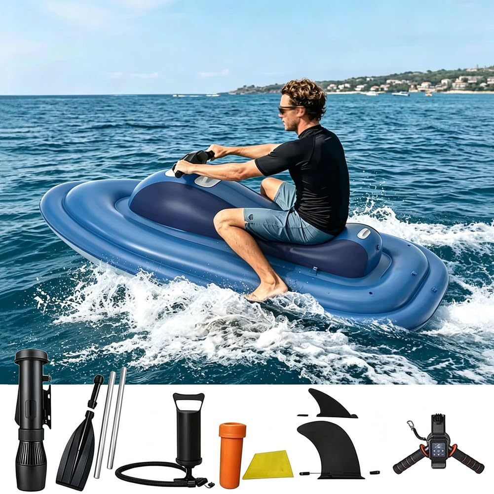 Aufblasbares Jetboot, Elektrisches Motorboot mit 500W/700W Thruster, Faltbarer Jetski für Seetauchen und Wassersport, Tragbares Wasserfahrzeug für Schwimmabenteuer