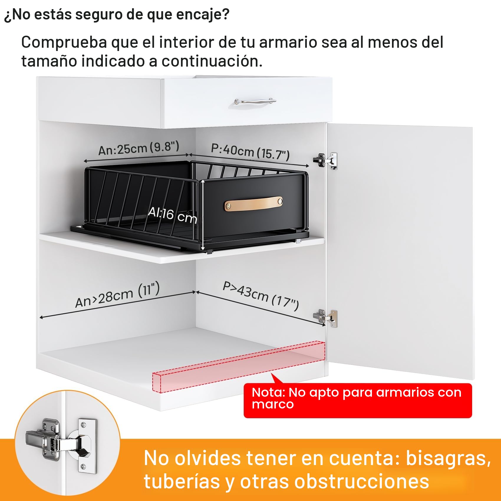 SAYZH Cajón Telescópico, Cajones Extraíbles para Armario de Cocina, Cajón Deslizante Para Alacena, Cajón de Cocina Extensible Desplegable con Mango, 40 cm (Prof.) x 25 cm (Anch.), Negro