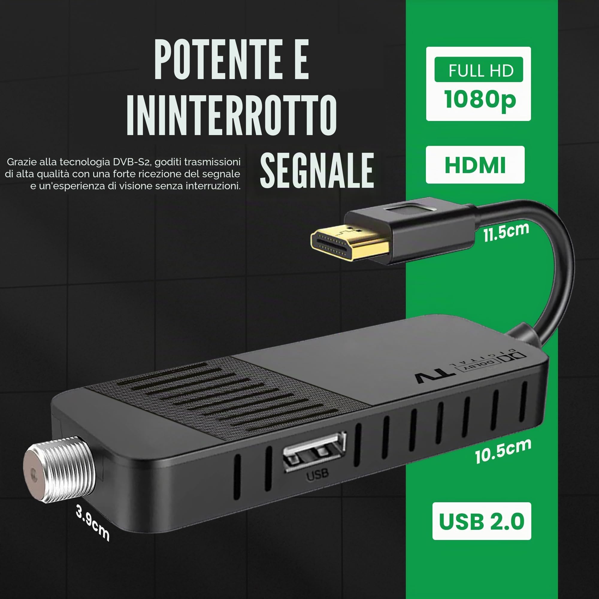 Hd-line Ricevitore satellitare DVB-S2, Full HD 1080P, HDMI TV, telecomando Bluetooth, nascosto dietro TV, display digitale, H265 HEVC 10 bit, telecomando universale 2 in 1