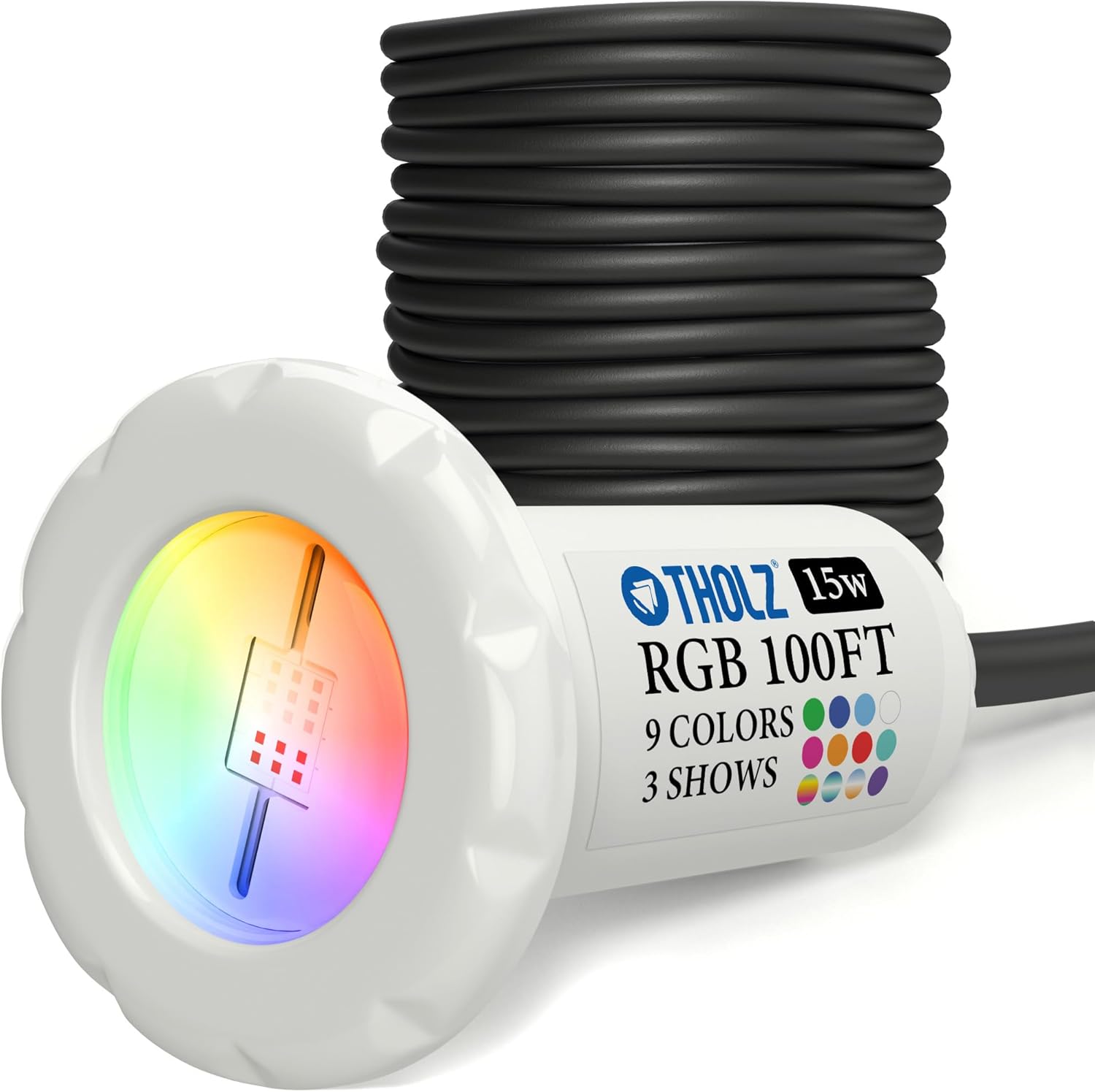 Tholz® RGB Pool Light 15W – 100 Foot Cord – Ultra Bright LED – Easy Install – Inground Pool Light