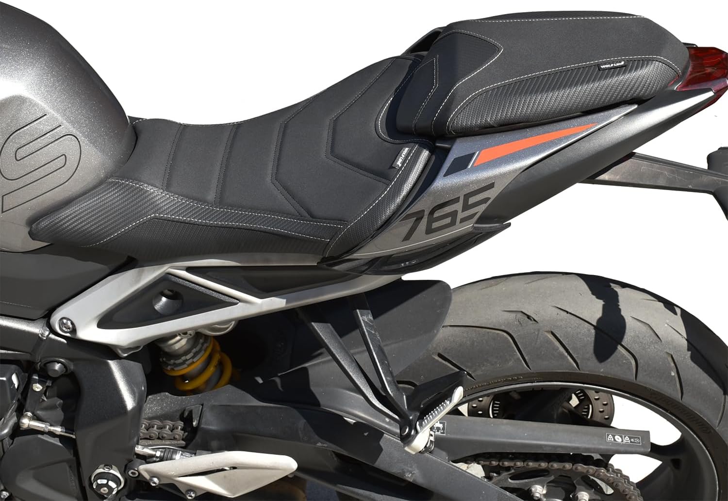 Motorcycle Low-Porfile Front Rider Rear Passenger Seat Fit for Triumph Street Triple 765 R RS 765R 765RS 2023 2024 2025, Leather Saddle Solo Back Cushion Pillion Pad, Black