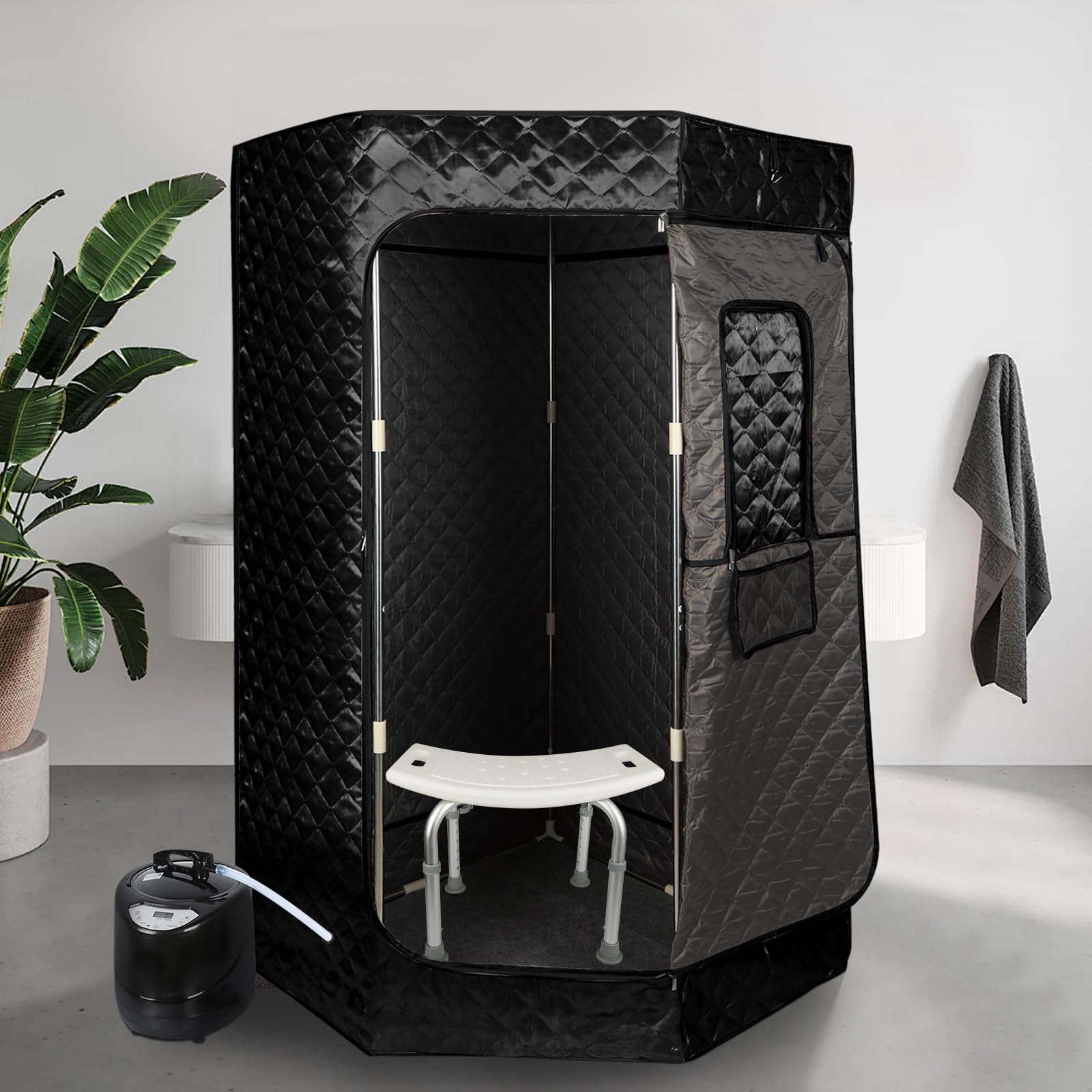 Sauna a Vapore Portatile, Cabina Domestica per SPA, 9 Temperature Regolabili, 0-99 Minuti, Telecomando,per Interna Esterno, Pressoterapia Iinfodrenaggio,90 * 90 * 180 cm (3L) (Nero)