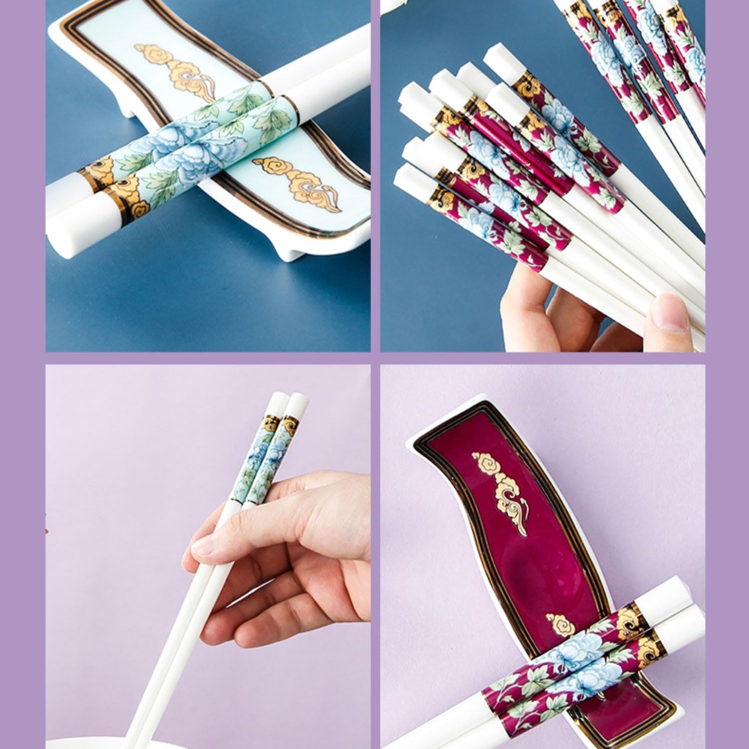 Baguettes réutilisables, 10 Paires de Baguettes en Porcelaine pour Usage Domestique, Baguettes en céramique antidérapantes(Une Paire)